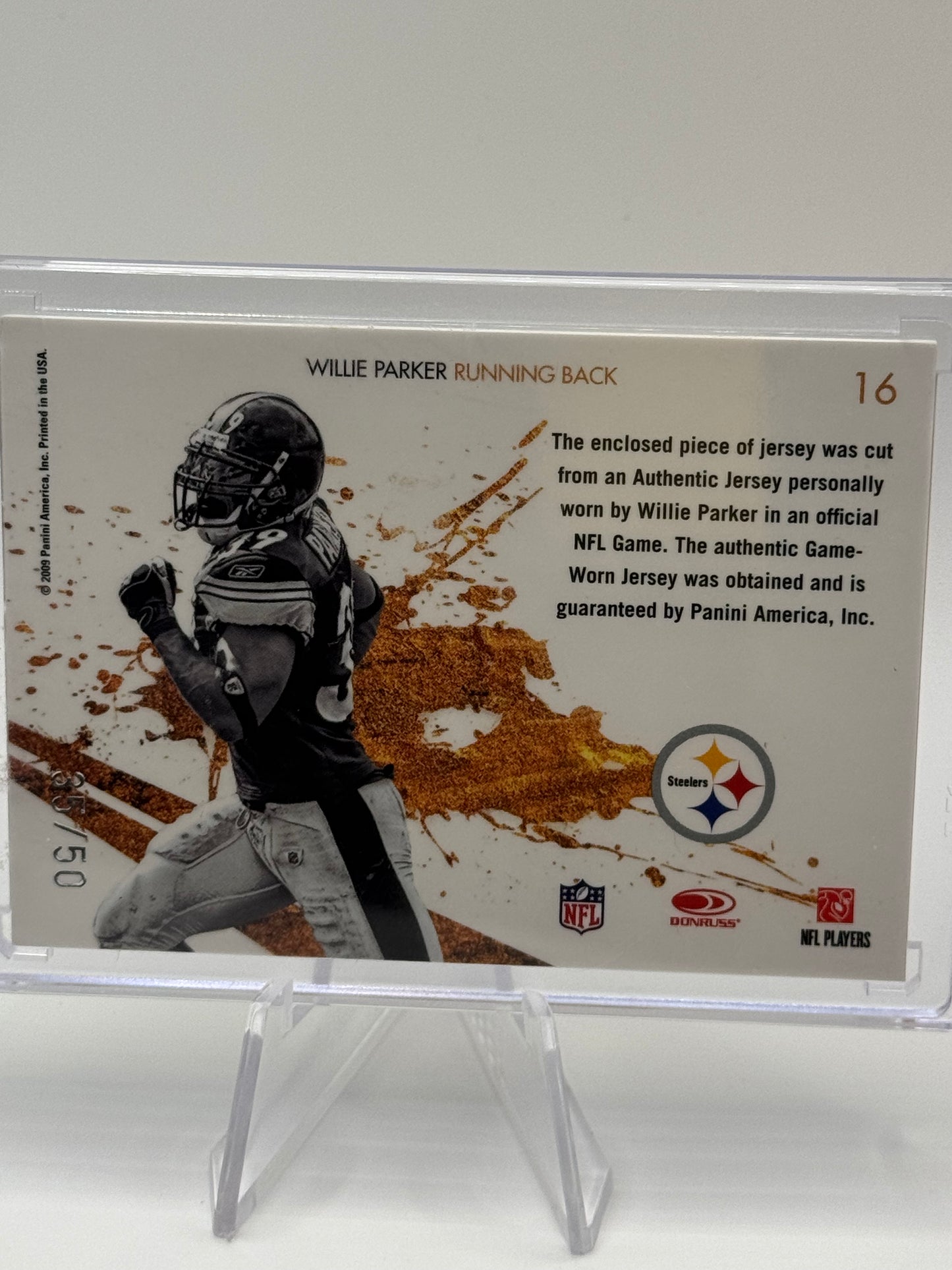 2009 Rookies & Stars #16 Willie Parker Gold Stars Game Worn Patch 35/50 Pittsburgh Steelers