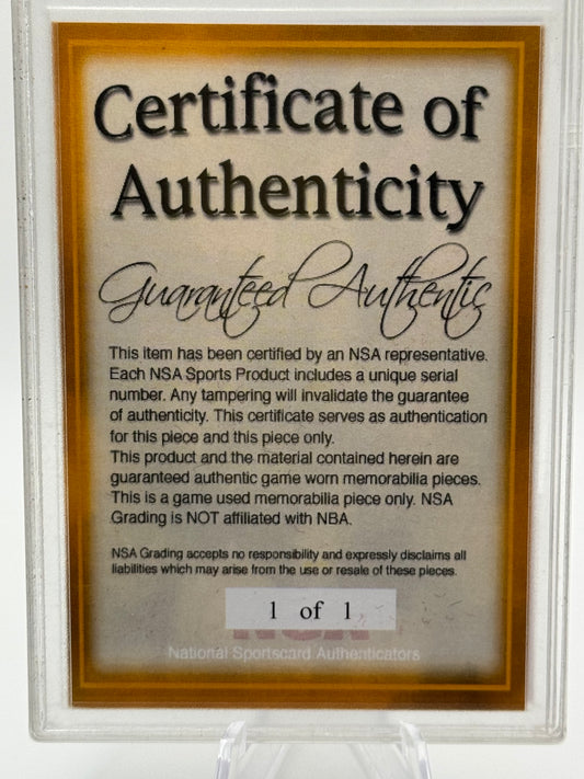 National Sports Authenticator Michael Jordan Game Worn Dual Jersey Patch 1 of 1 1/1 with Certificate of Authenticity Chicago Bulls