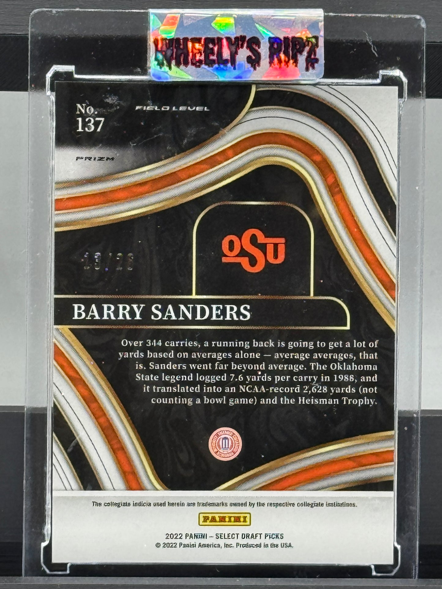2022 Panini Select Draft Picks #137 Field Level Barry Sanders Orange Pulsar Prizm 13/26 OSU