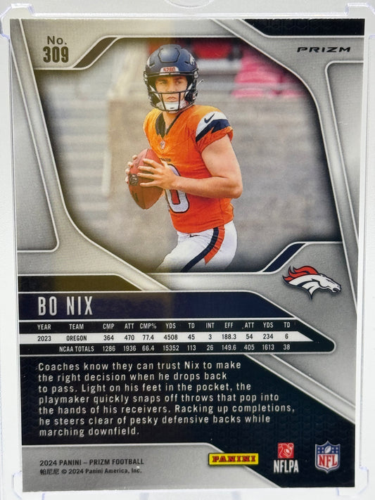 2024 Panini Prizm #309 Bo Nix Purple Pulsar Prizm RC Denver Broncos