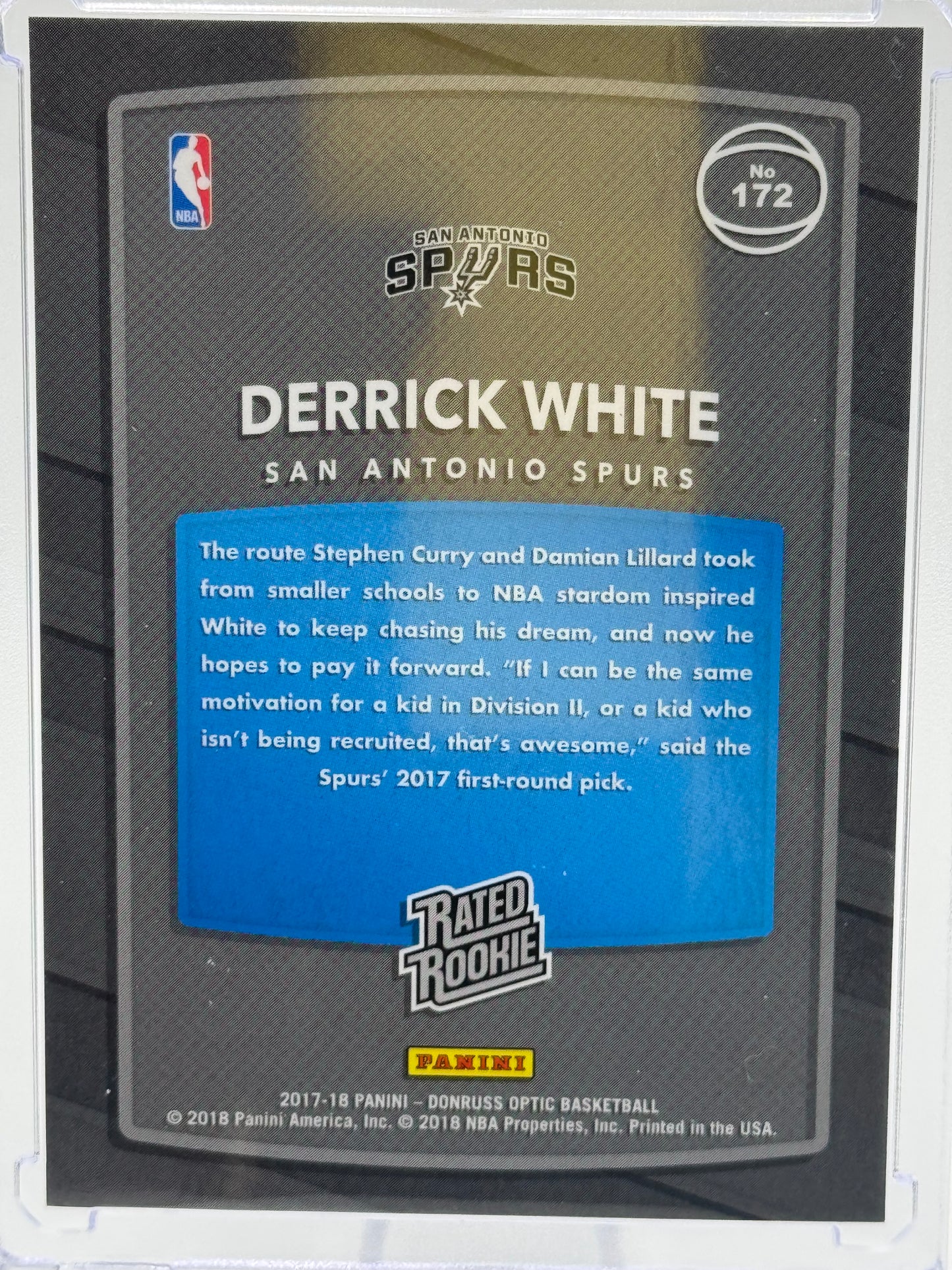 2017-18 Donruss Optic #172 Derrick White Shock Prism Rated Rookie RC San Antonio Spurs