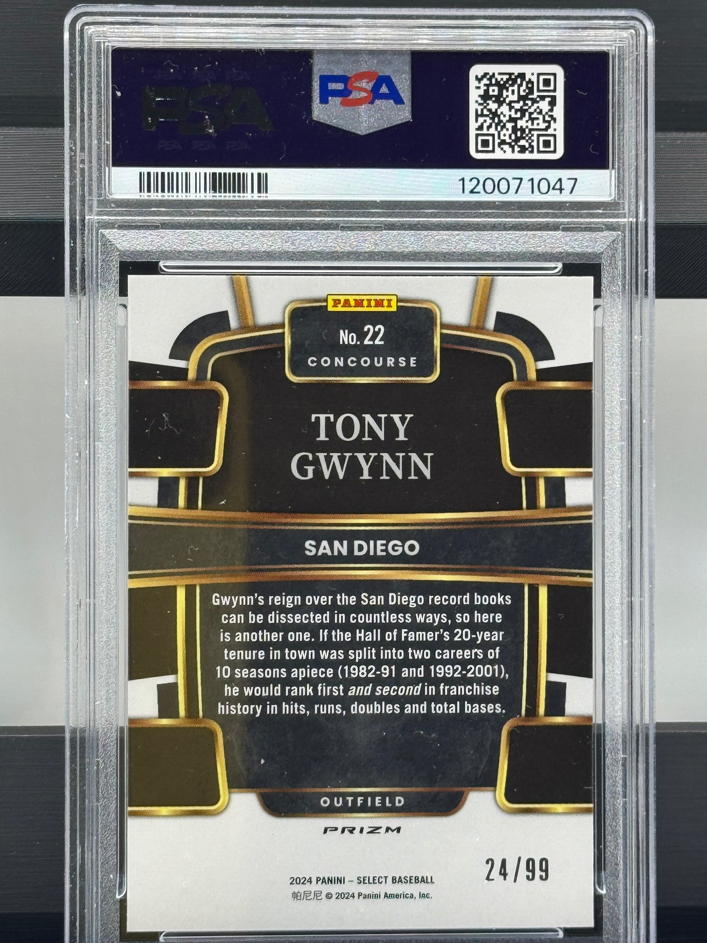 2024 Panini Select #22 Tony Gwynn Concourse White Prizm 24/99 San Diego Padres