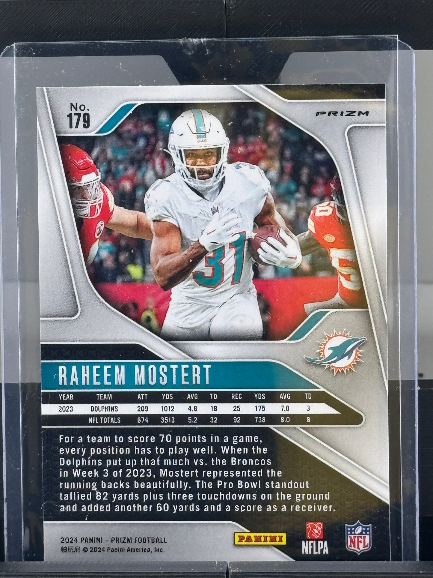 2024 Panini Prizm #179 Raheem Mostert Red Sparkle Prizm Miami Dolphins