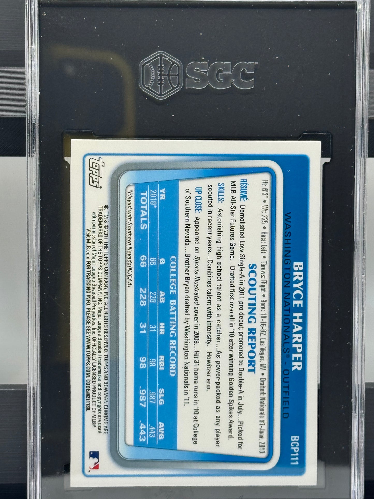 2011 Bowman Chrome Prospects #BCP-111 Bryce Harper SGC 8 Washington Nationals