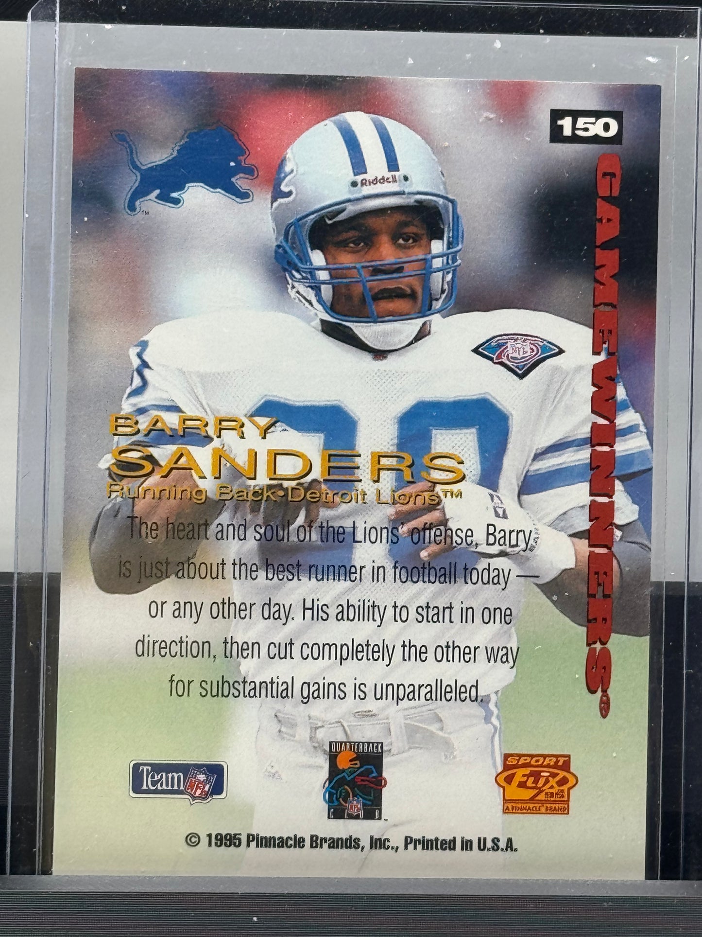 1995 Pinnacle #150 Barry Sanders Sport Flix Game Winners Detroit Lions