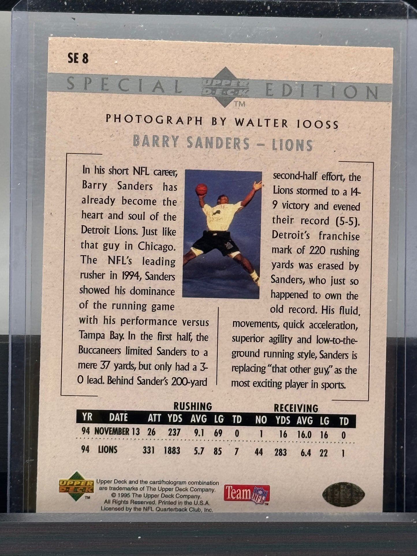 1995 Upper Deck #SE8 Barry Sanders Special Edition Detroit Lions