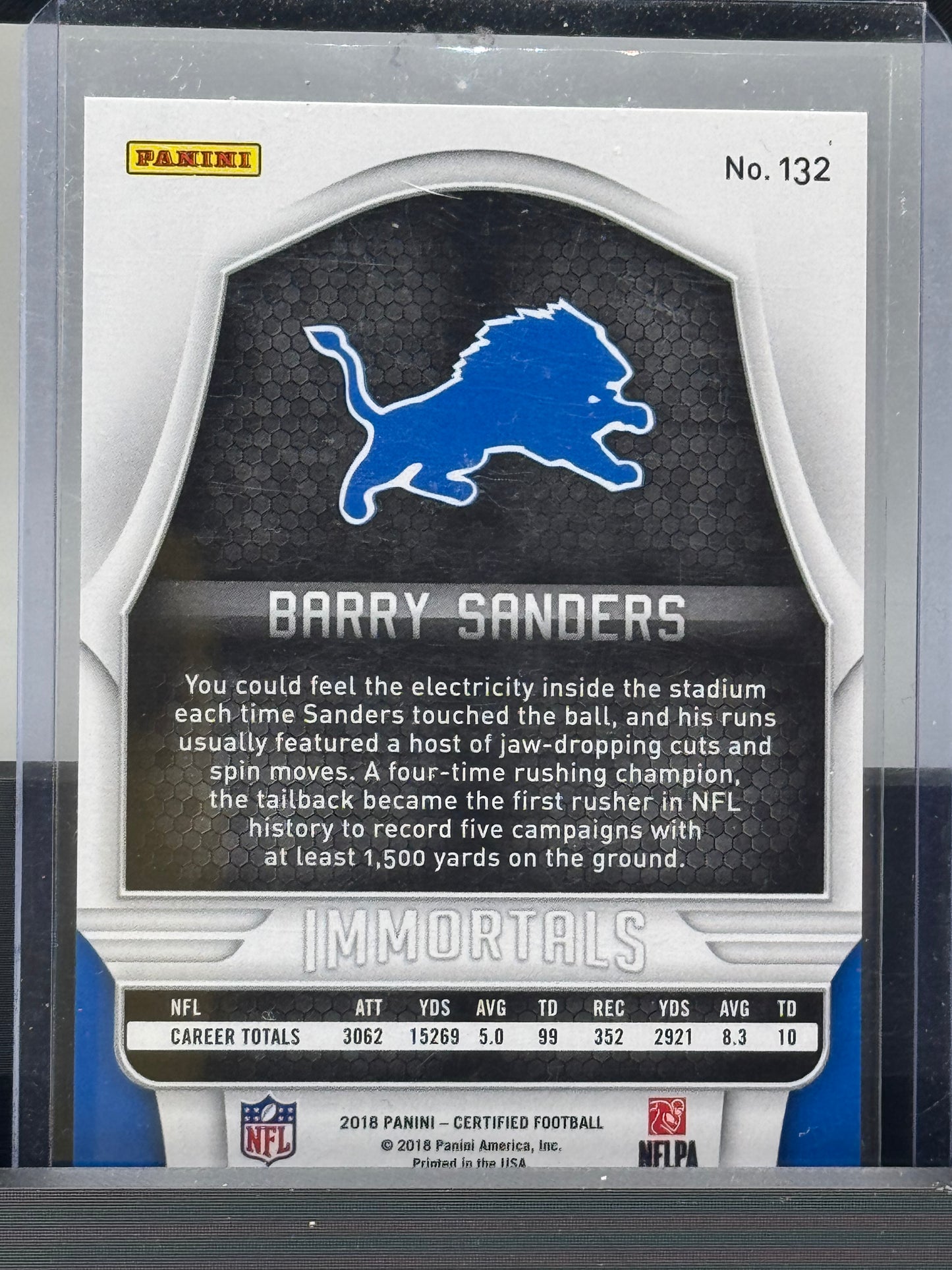 2018 Panini Certified #132 Barry Sanders Immortals 137/225 Detroit Lions