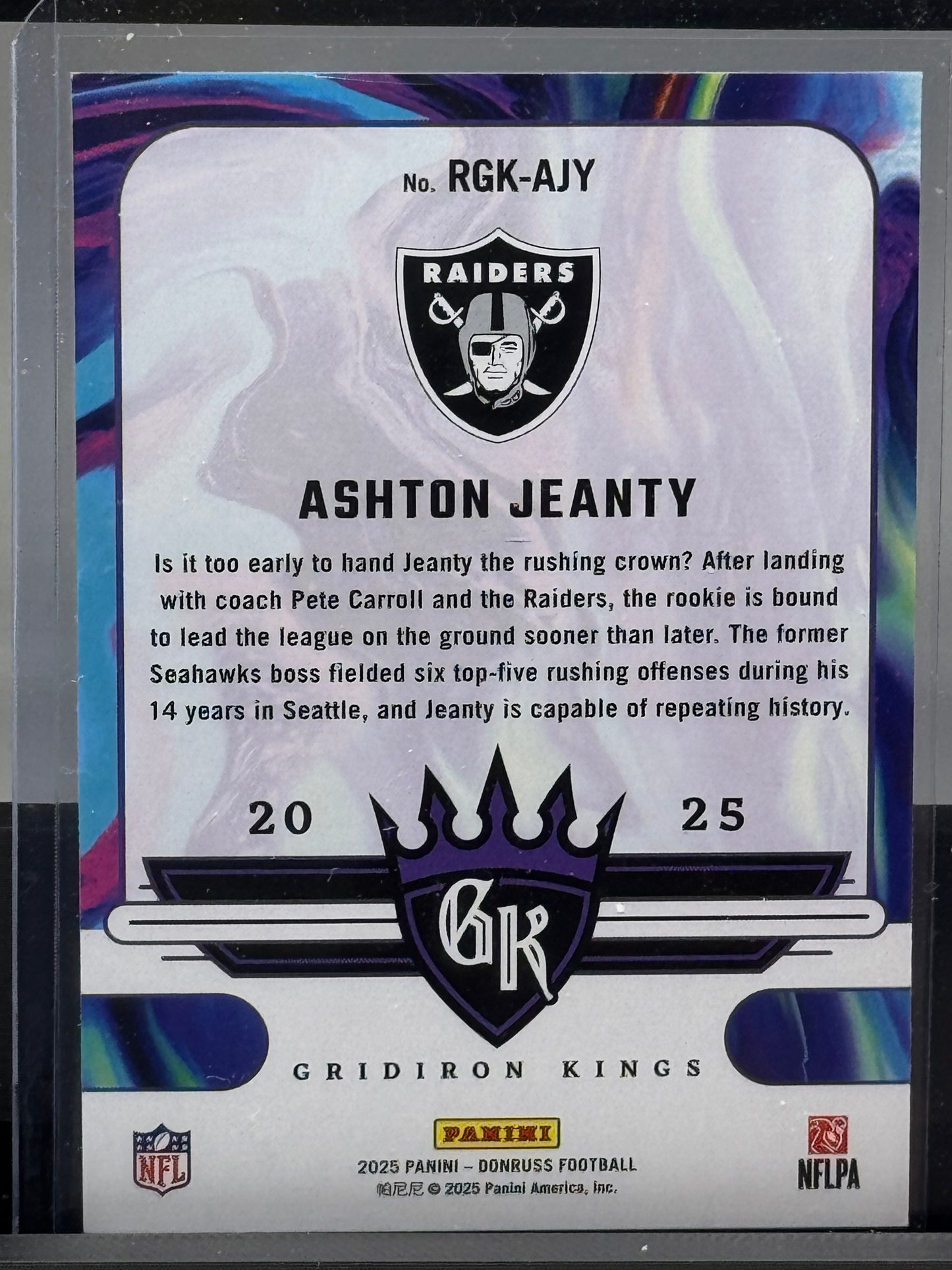2025 Donruss #RGK-AJY Ashton Jeanty RC Gridiron Kings Las Vegas Raiders