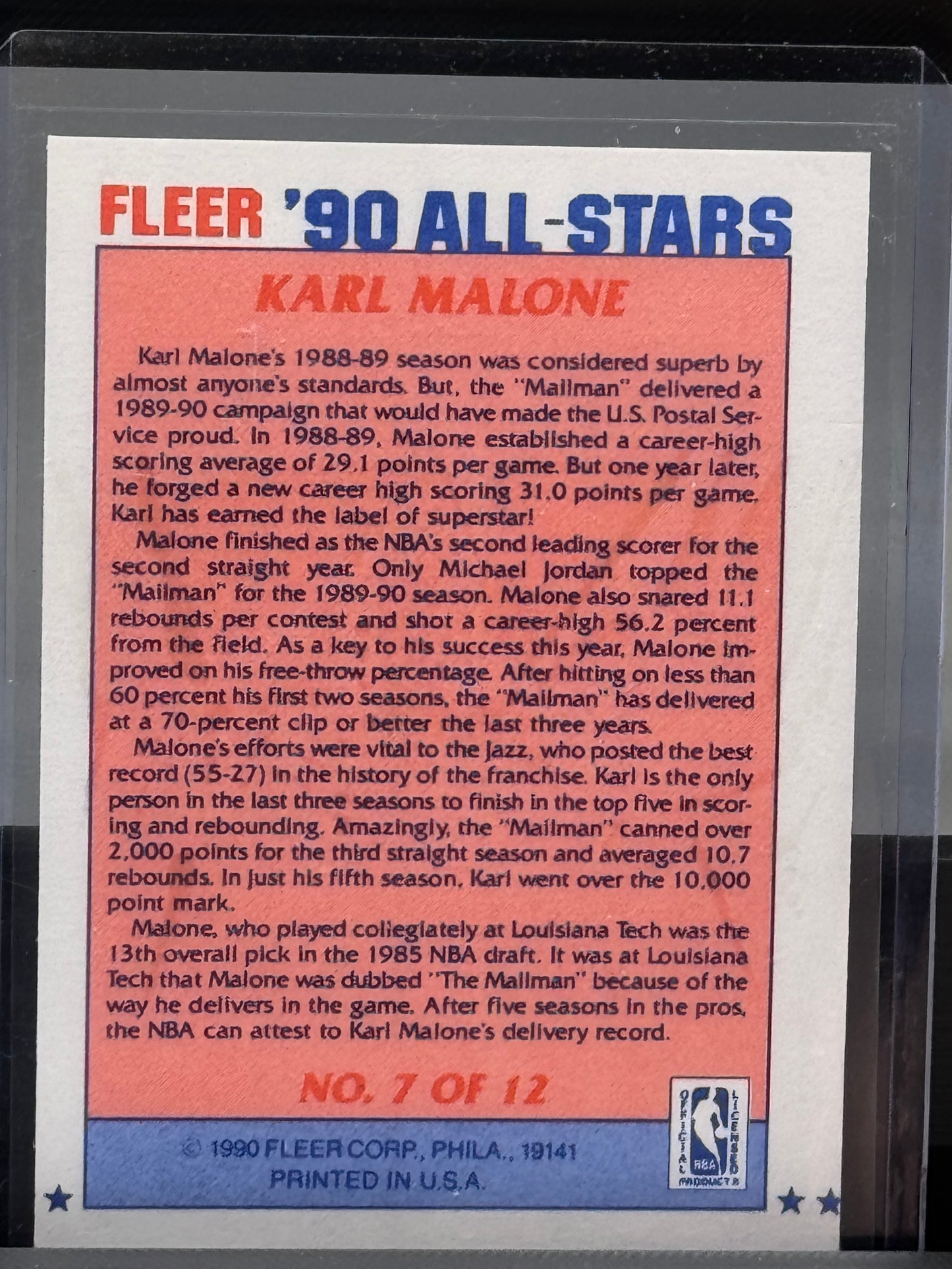 1990 Fleer #7 of 12 Karl Malone Utah Jazz