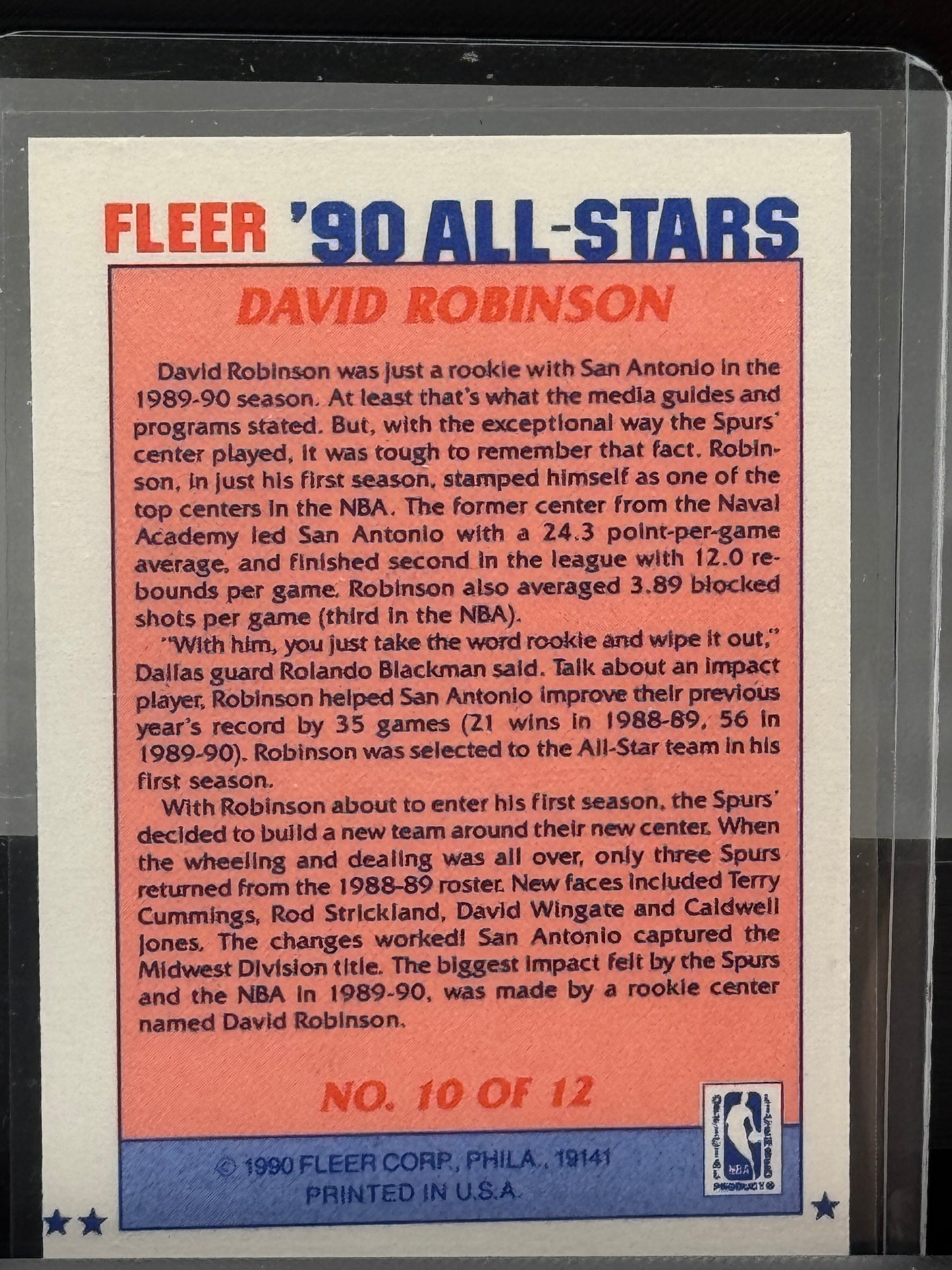 1990 Fleer #10 of 12 David Robinson San Antonio Spurs