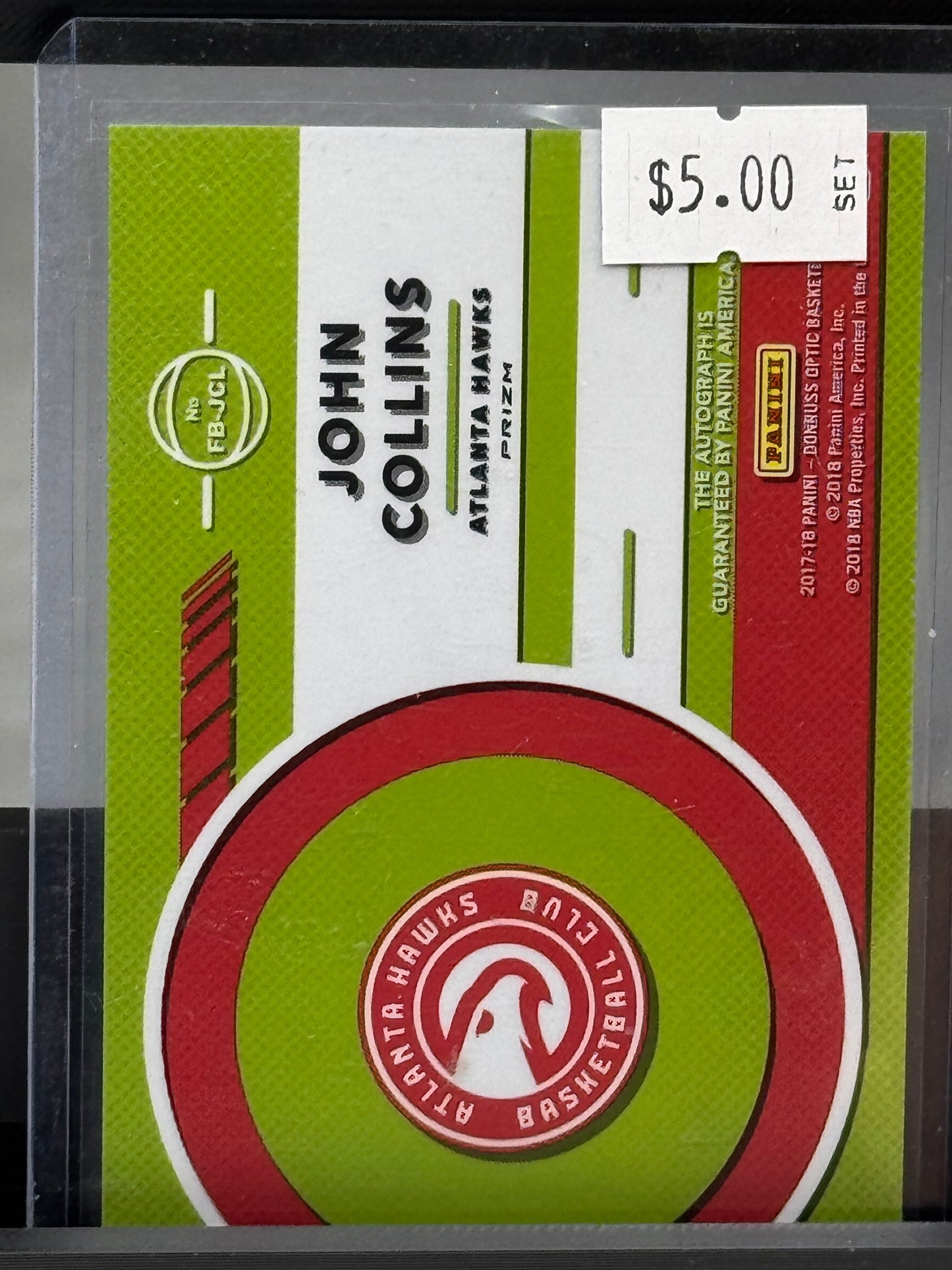 2018 Donruss Optic #FB-JCL John Collins Auto Fast Break Signatures Atlanta Hawks