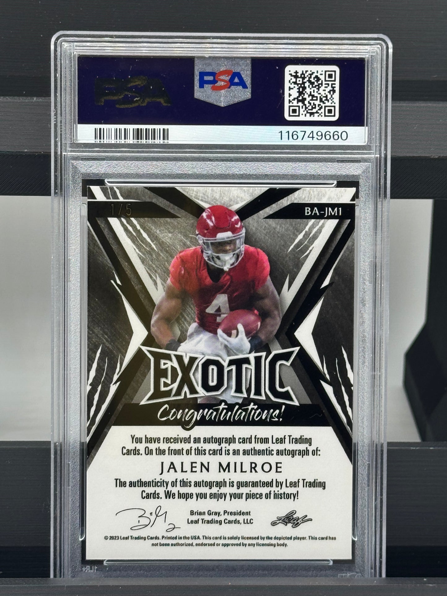 2023 Leaf Exotic #BAJM1 Jalen Milroe Auto Deer Kaleidoscope PSA AUTHENTIC AUTO 10 Seattle Seahawks