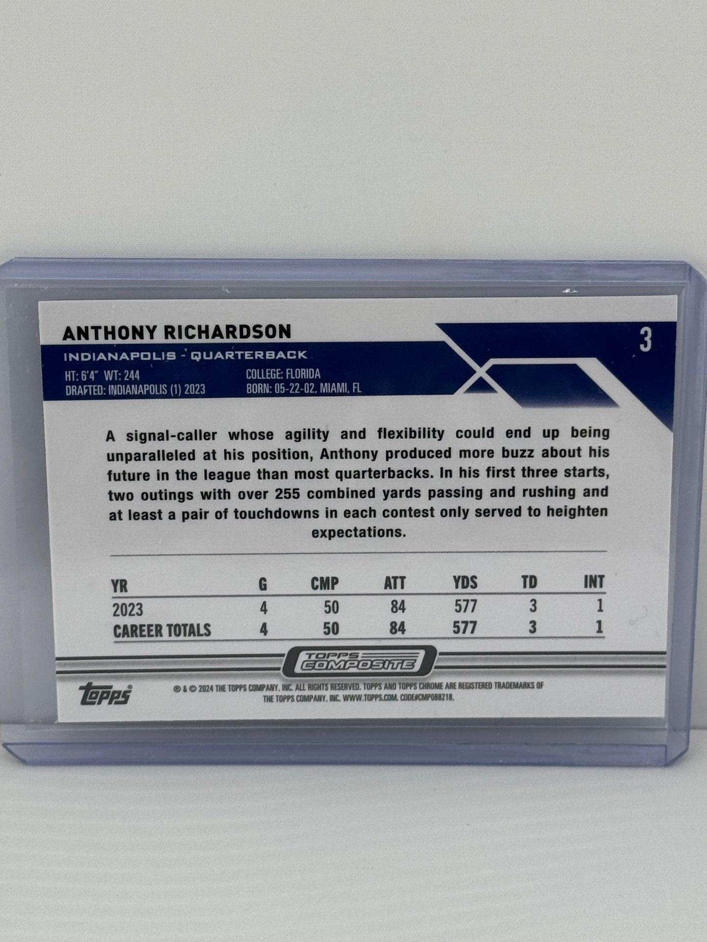 2024 Topps Composite Anthony Richardson Refractor RC #3 Indianapolis Colts