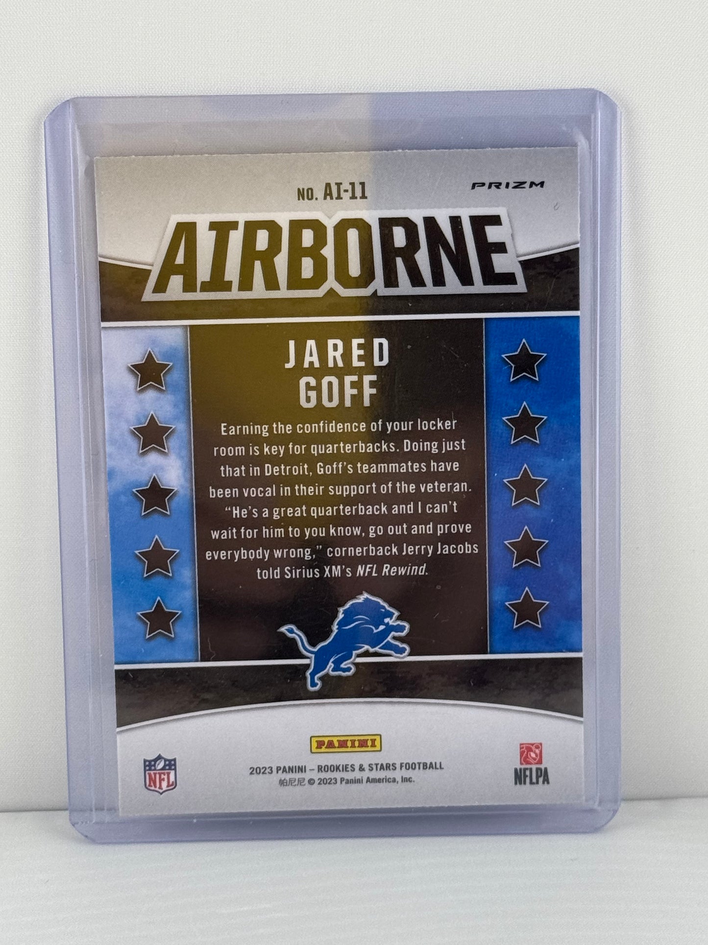 2023 Rookies & Stars #AI-11 Jared Goff Airborne Silver Prizm Detroit Lions