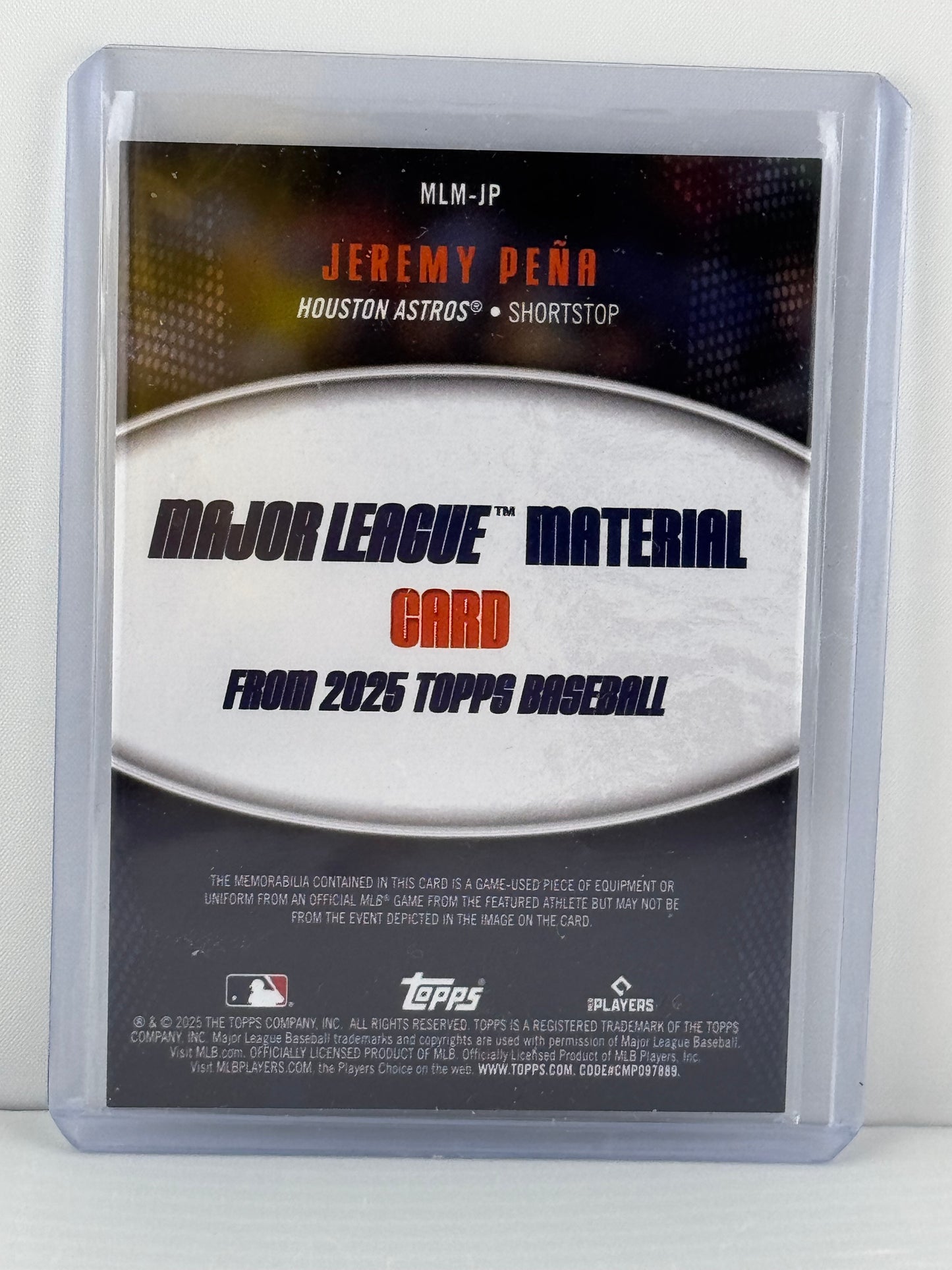 2025 Topps Series 1 #MLM-JP Jeremy Pena Game Worn Houston Astros