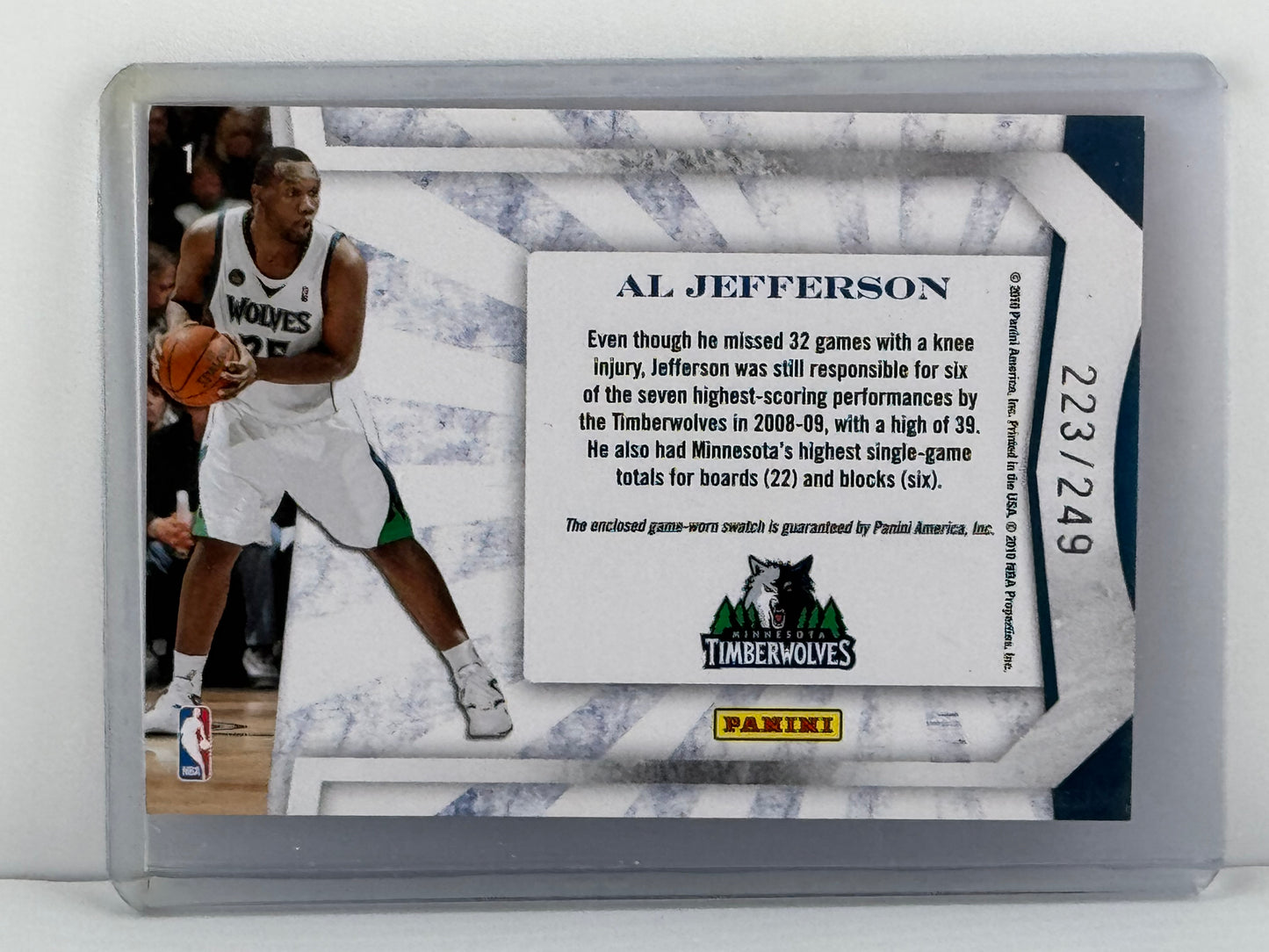 2010 Panini Studio Essence Al Jefferson Game Worn 223/249 Minnesota Timberwolves