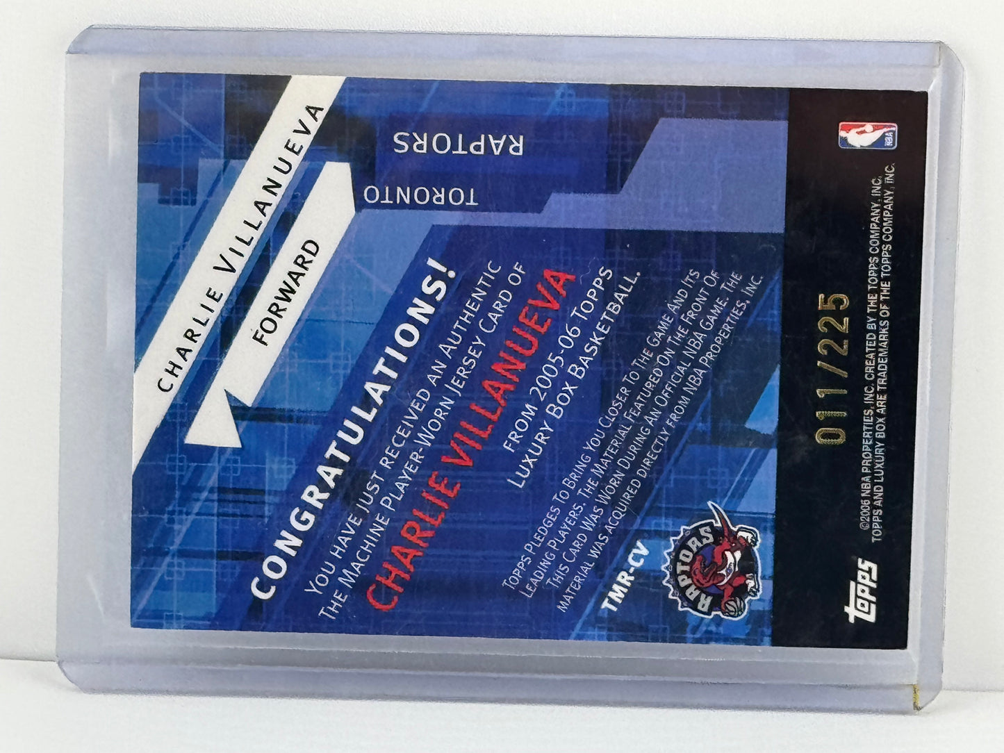 2006 Topps # TMR-CV Luxury Box Charlie Villanueva Game Worn Toronto Raptors