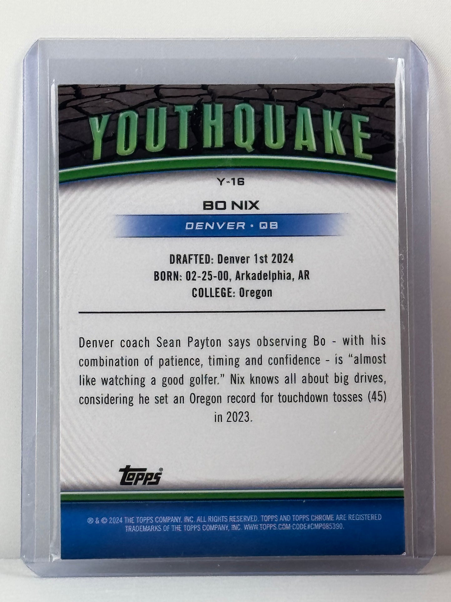 2024 Topps Chrome #Y-16 Bo Nix Youthquake RC Denver Broncos
