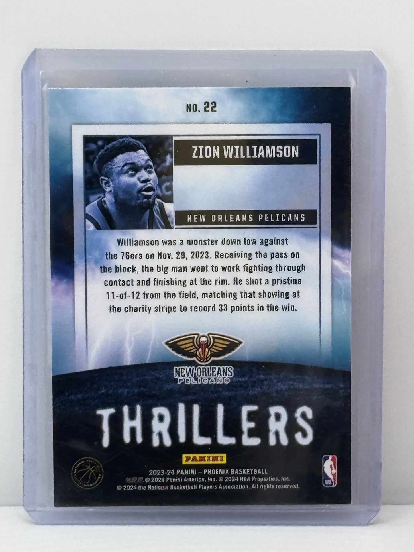2023-24 Panini Phoenix #22 Zion Williamson Thrillers New Orleans Pelicans