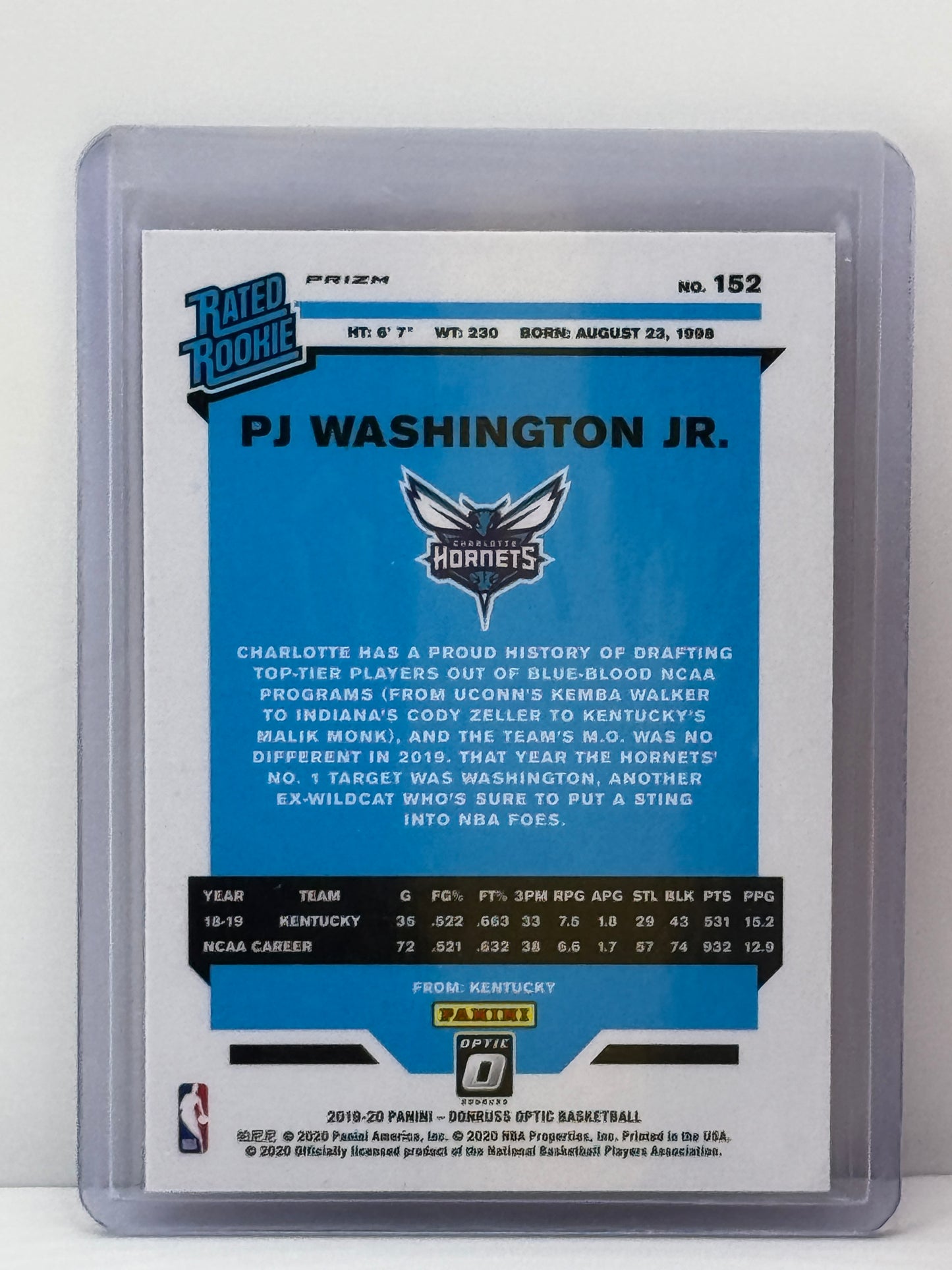 2019-20 Donruss Optic #152 PJ Washington Jr. Pink Hyper Prizm RC Charlotte Hornets