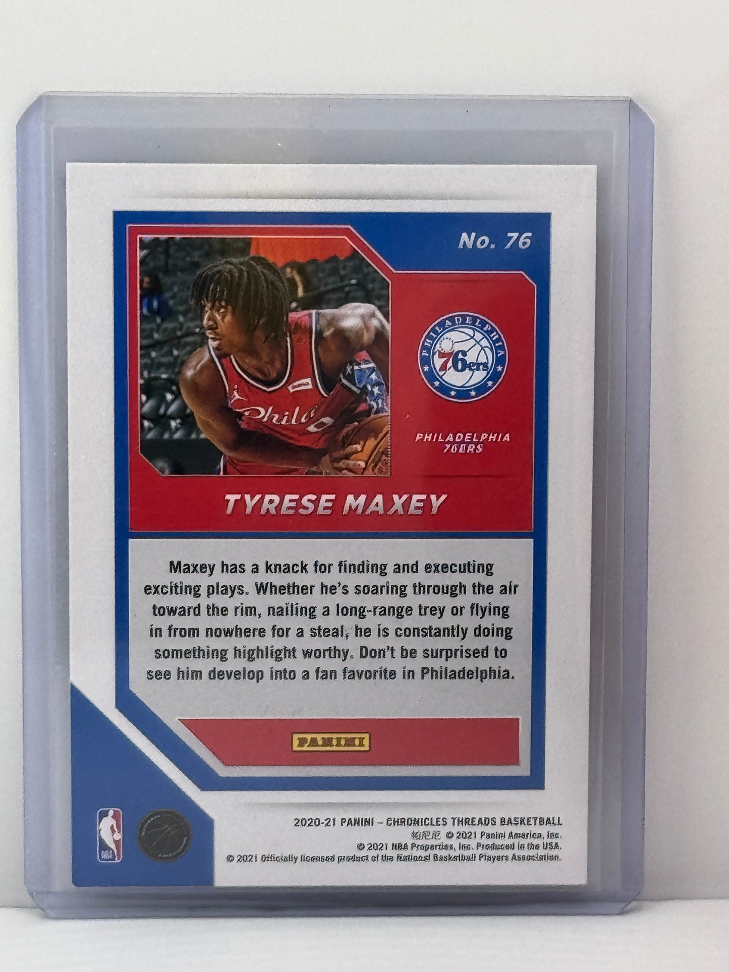 2020-21 Chronicles Threads #76 Tyrese Maxey RC Philadelphia 76ers