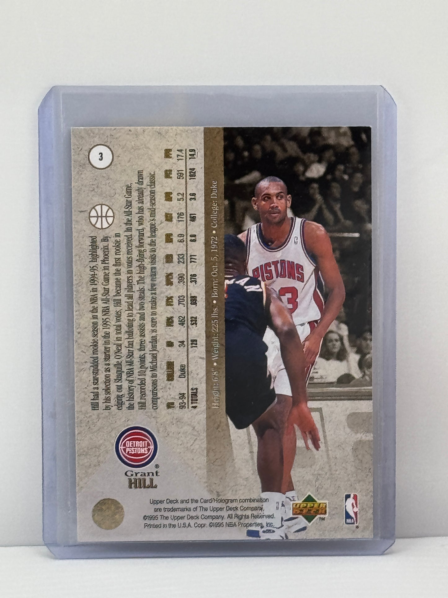 1995 Upper Deck SP #3 Grant Hill Premier Prospects Hologram RC Detroit Pistons