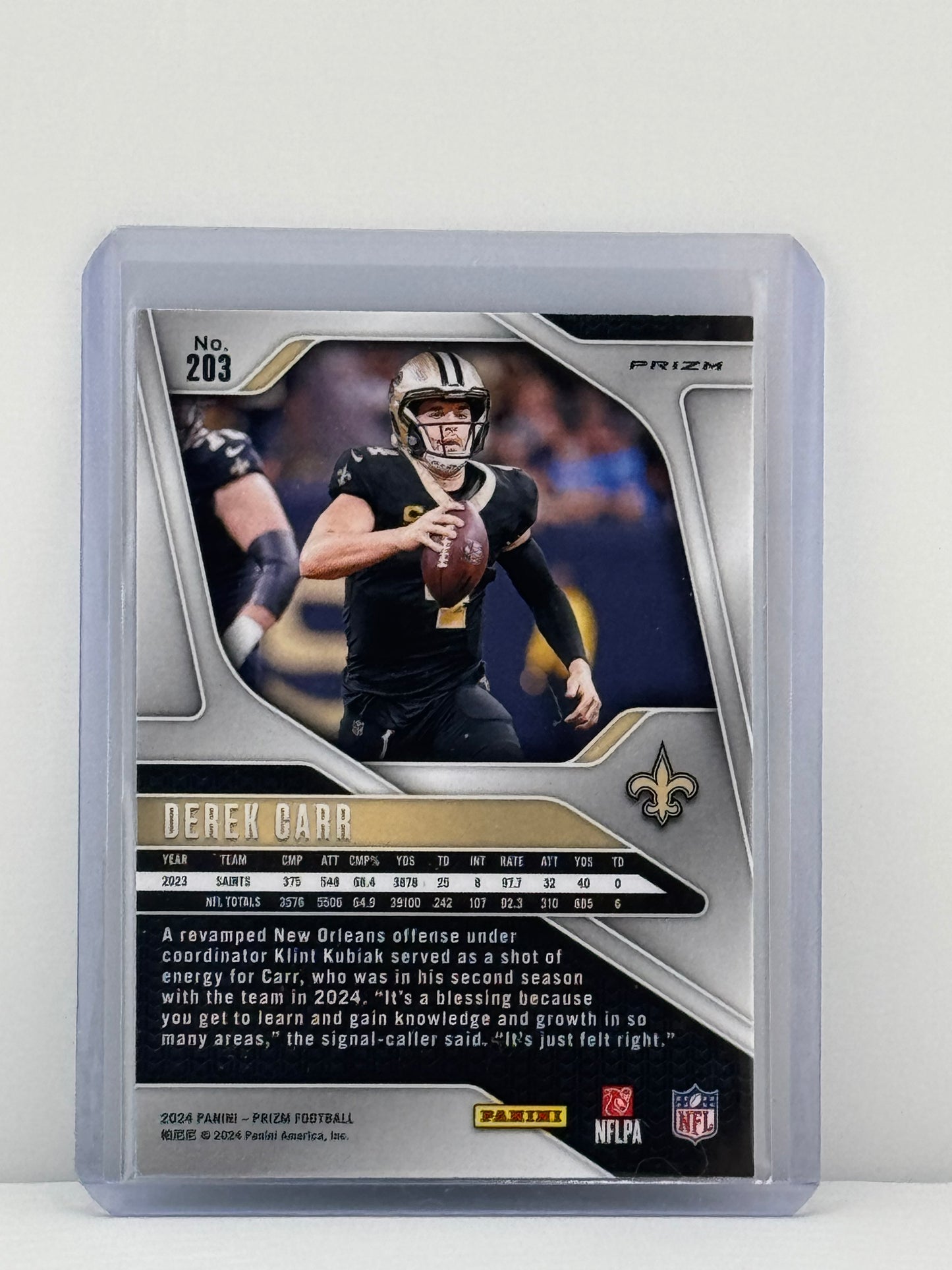 2024 Prizm #203 Derek Carr Green Wave Prizm New Orleans Saints