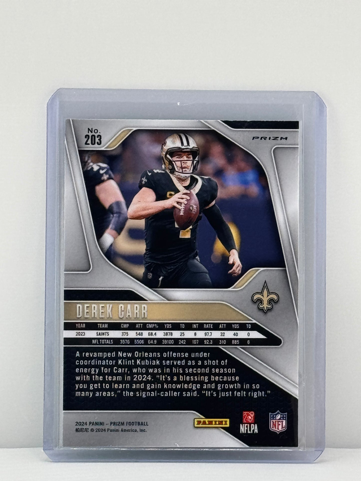 2024 Prizm #203 Derek Carr Neon Green Pulsar Prizm New Orleans Saints