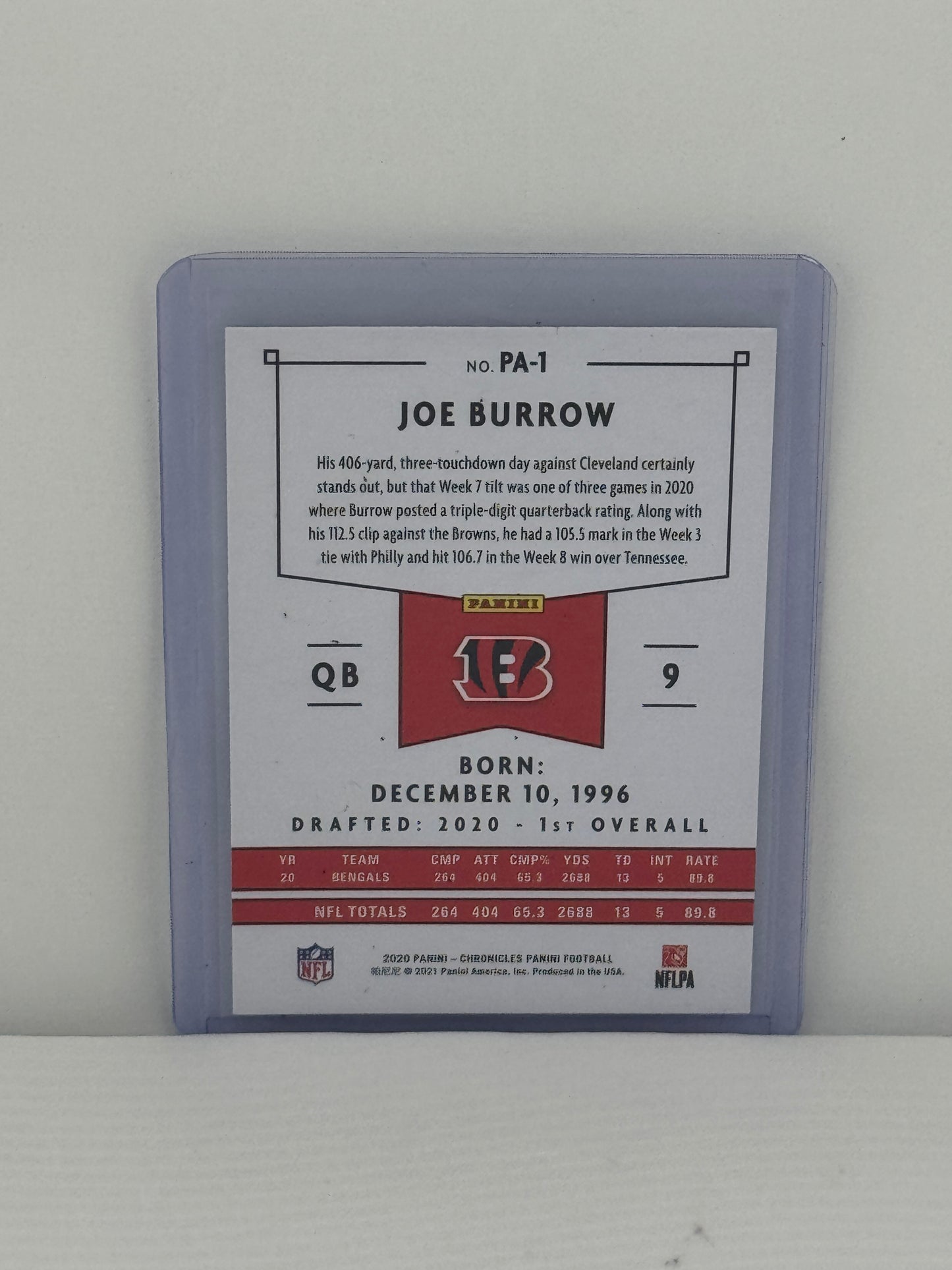 2020 Panini Chronicles #PA-1 Joe Burrow RC Cincinnati Bengals