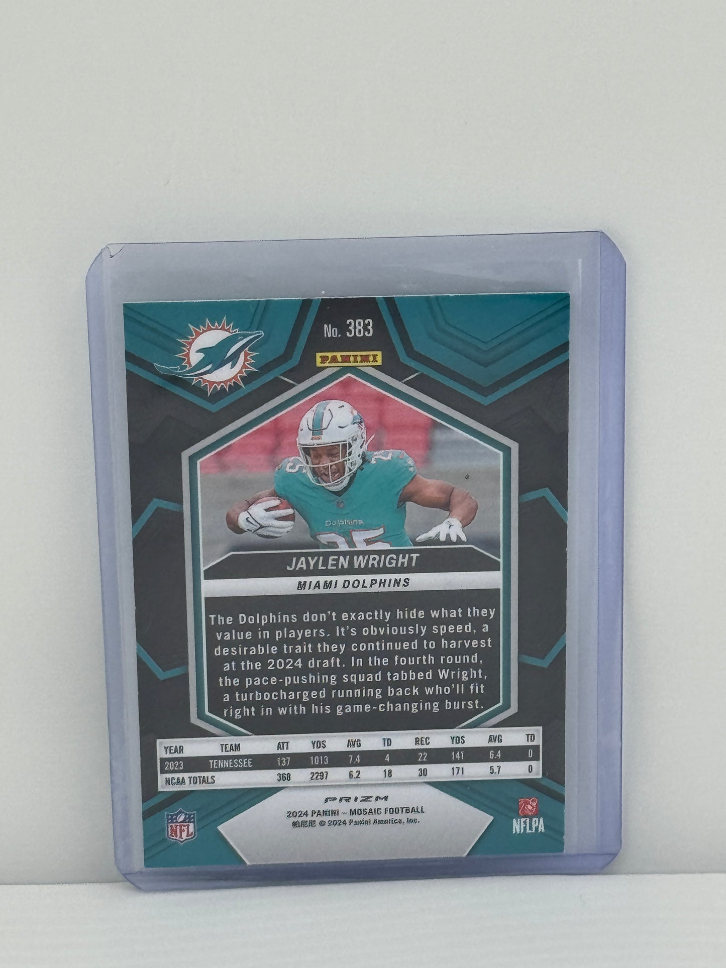 2024 Panini Mosaic #383 Jaylen Wright Green Prizm Miami Dolphins