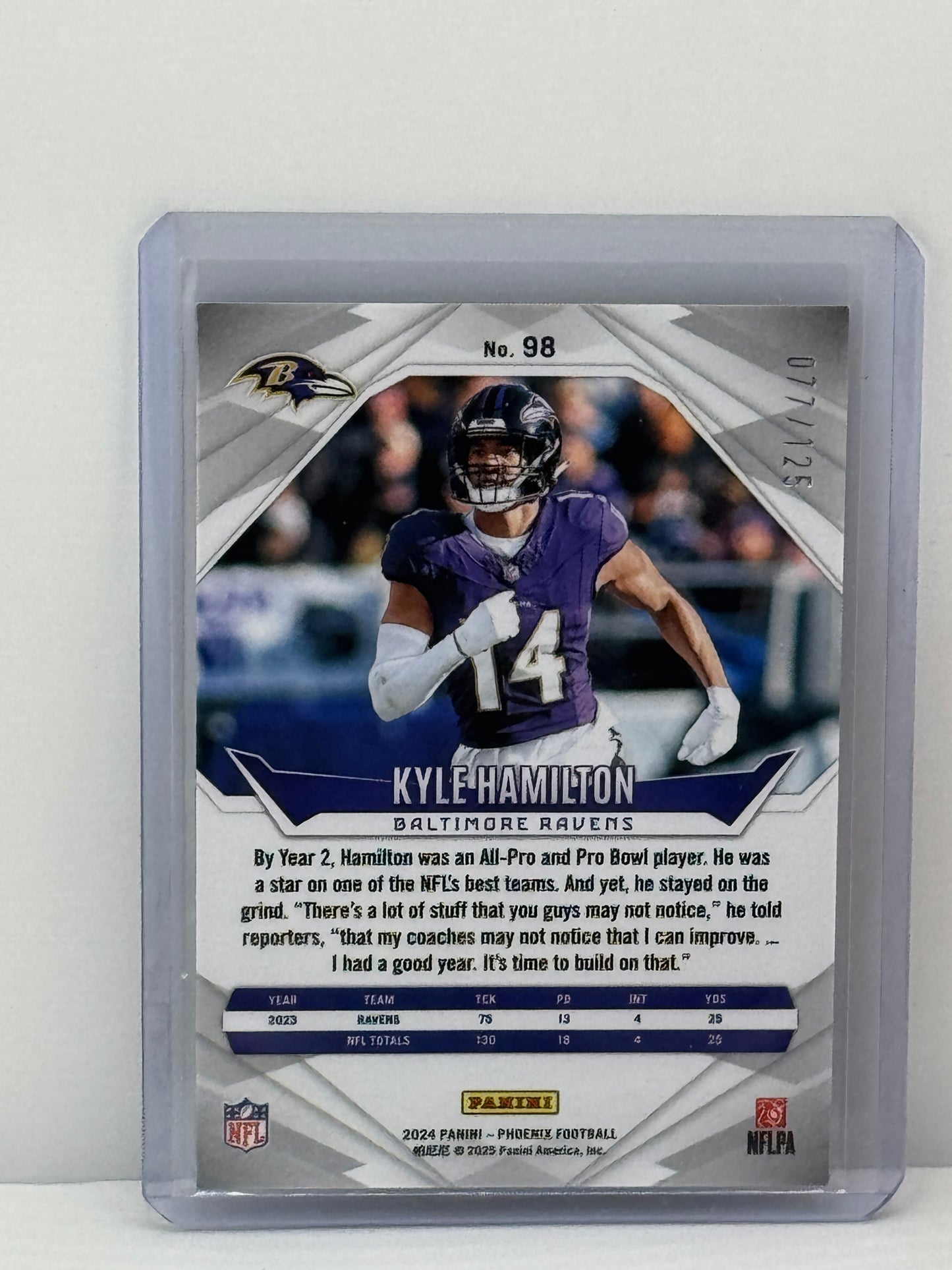 2024 Panini Phoenix #98 Kyle Hamilton Yellow 77/125 Baltimore Ravens