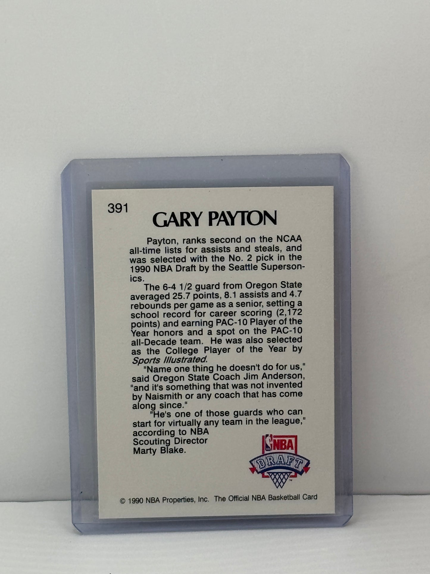 1990 NBA Hoops #391 Gary Payton RC Seattle Supersonics Sonics