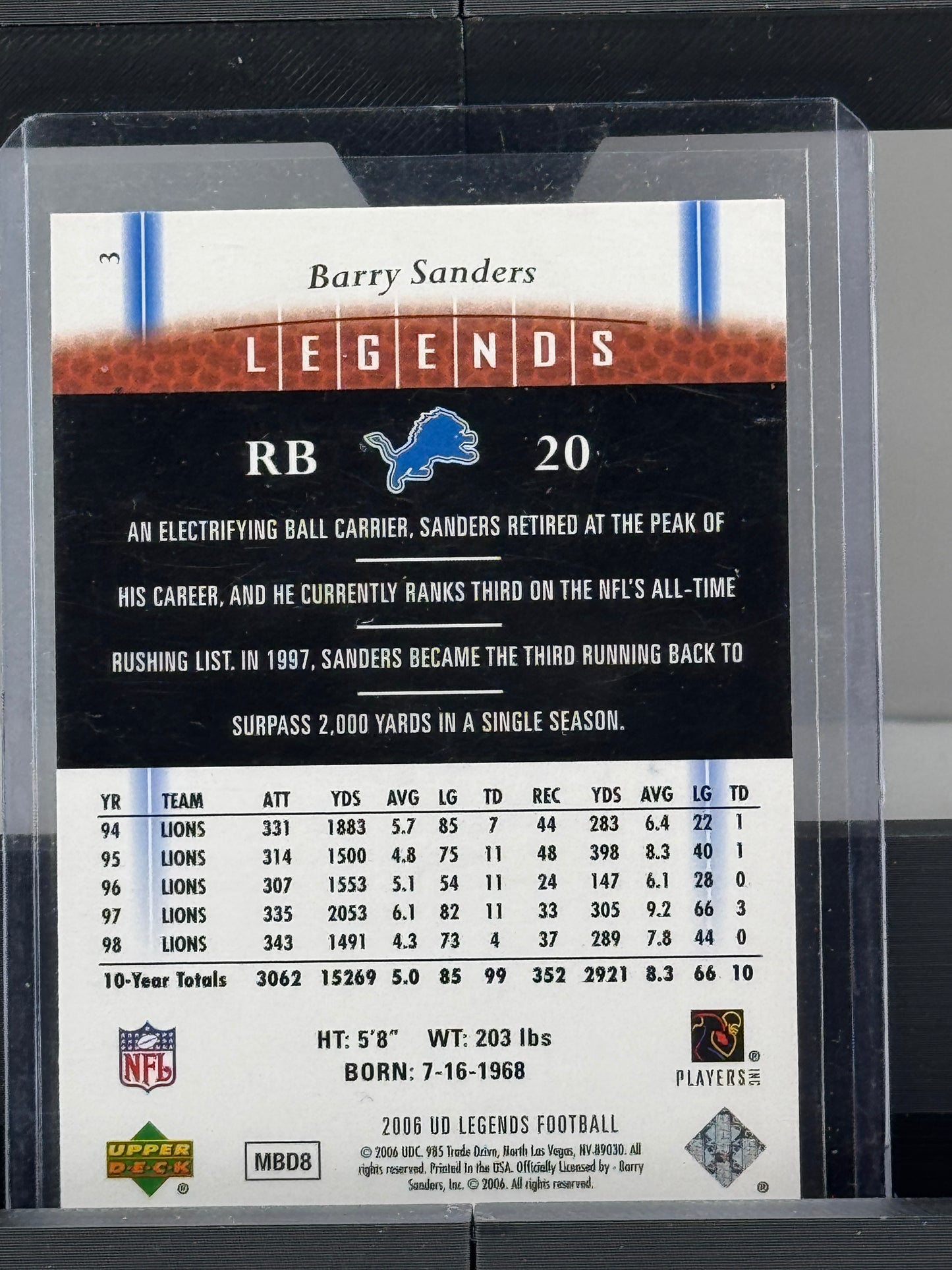 2006 Upper Deck Legends #3 Barry Sanders Detroit Lions