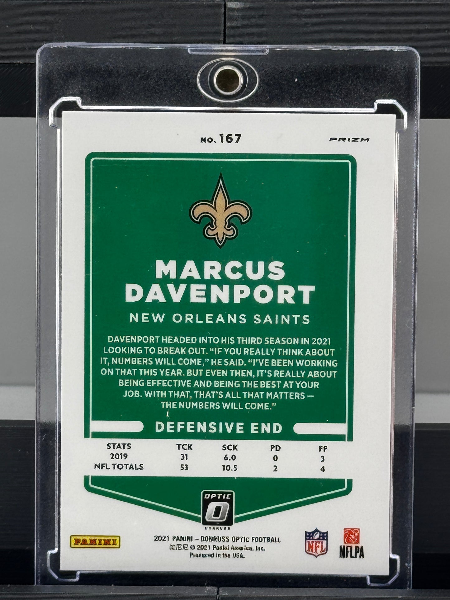 2021 Donruss Optic #167 Marcus Davenport White Sparkle New Orleans Saints