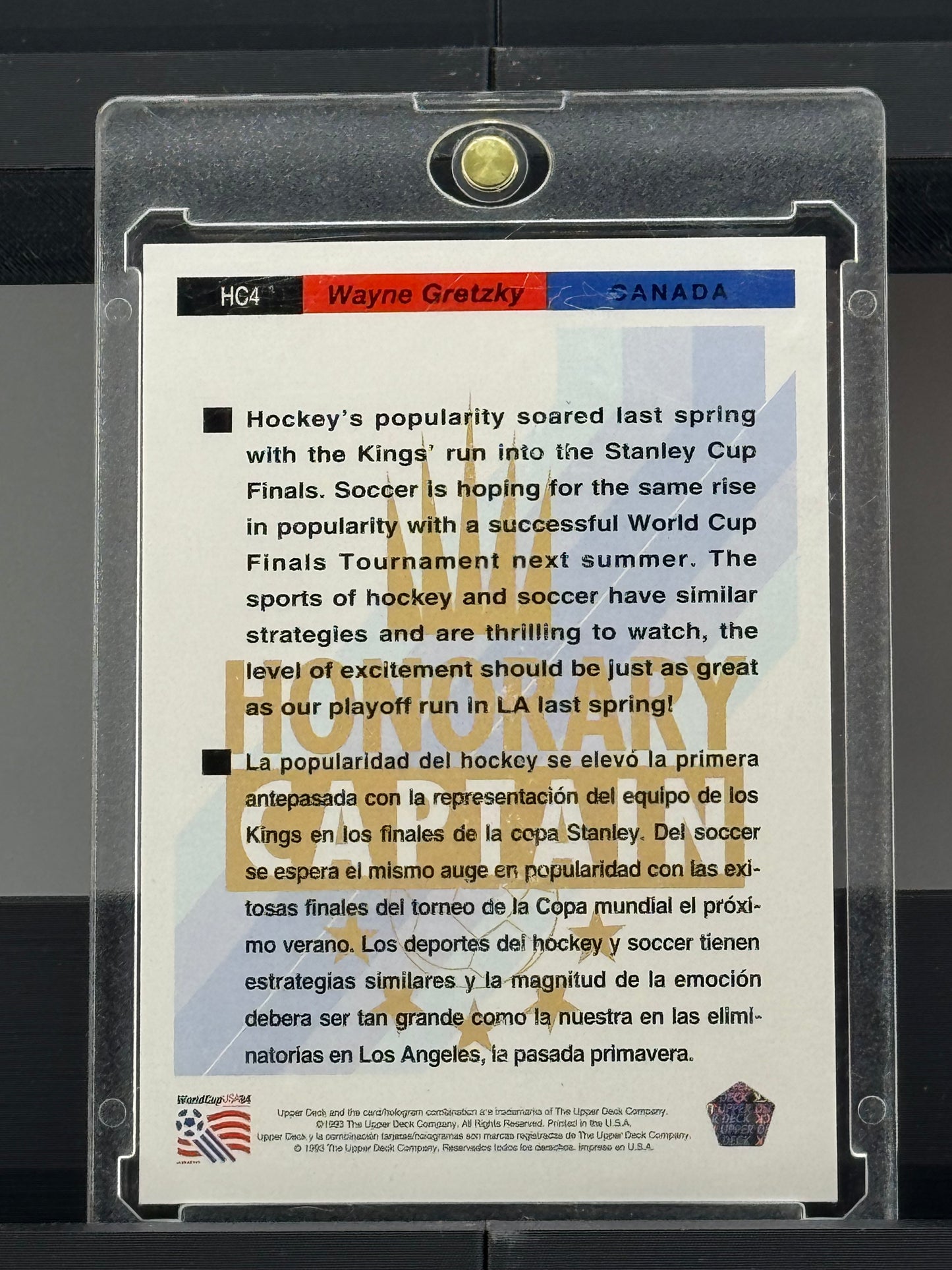 1993 Upper Deck #HC4 Wayne Gretzky Honorary Captain World Cup USA 94