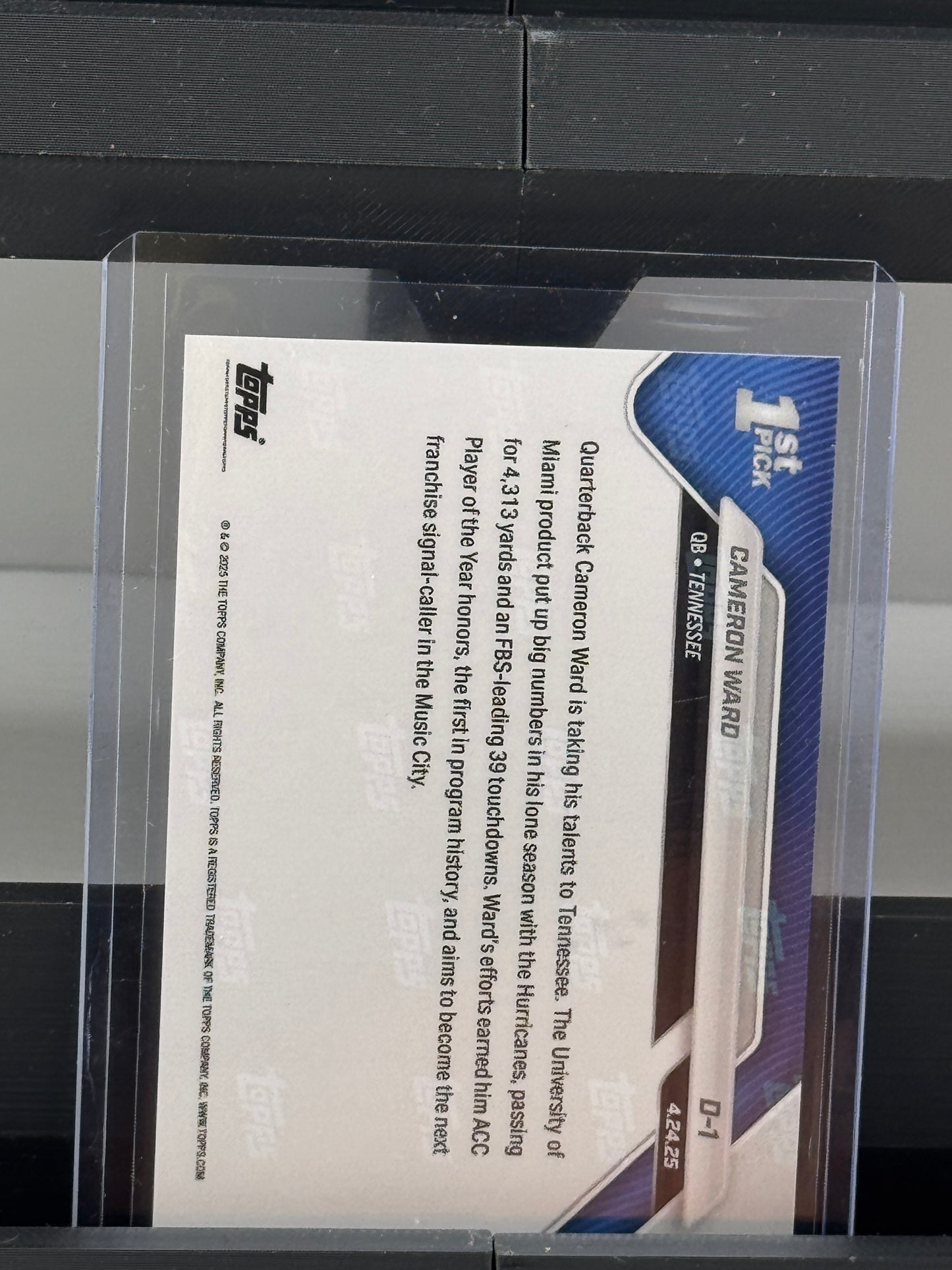 2025 Topps Now D-1 Cameron Ward 1st Pick RC Tennessee Titans