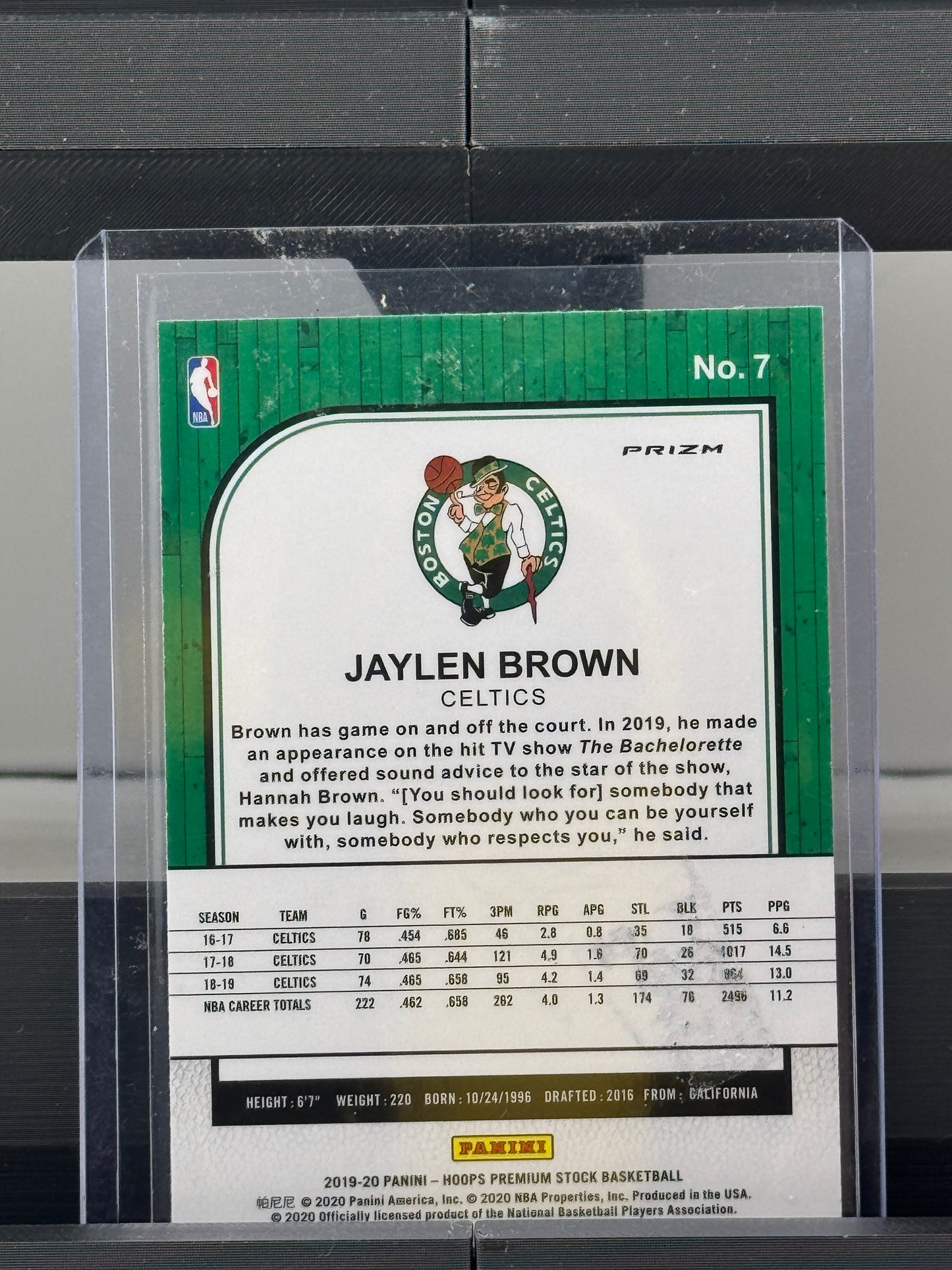 2019-20 Panini Hoops Premium Stock #7 Jaylen Brown Mojo Boston Celtics