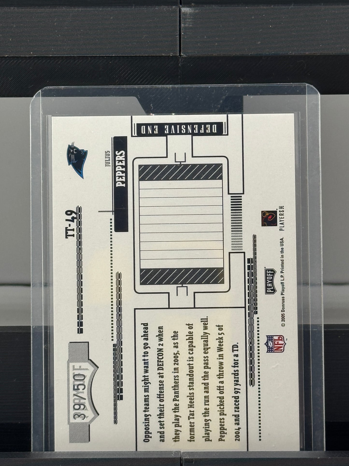 2005 Playoff Absolute Memorabilia #TT-49 Julius Peppers Tools of the Trade 39/50 Carolina Panthers