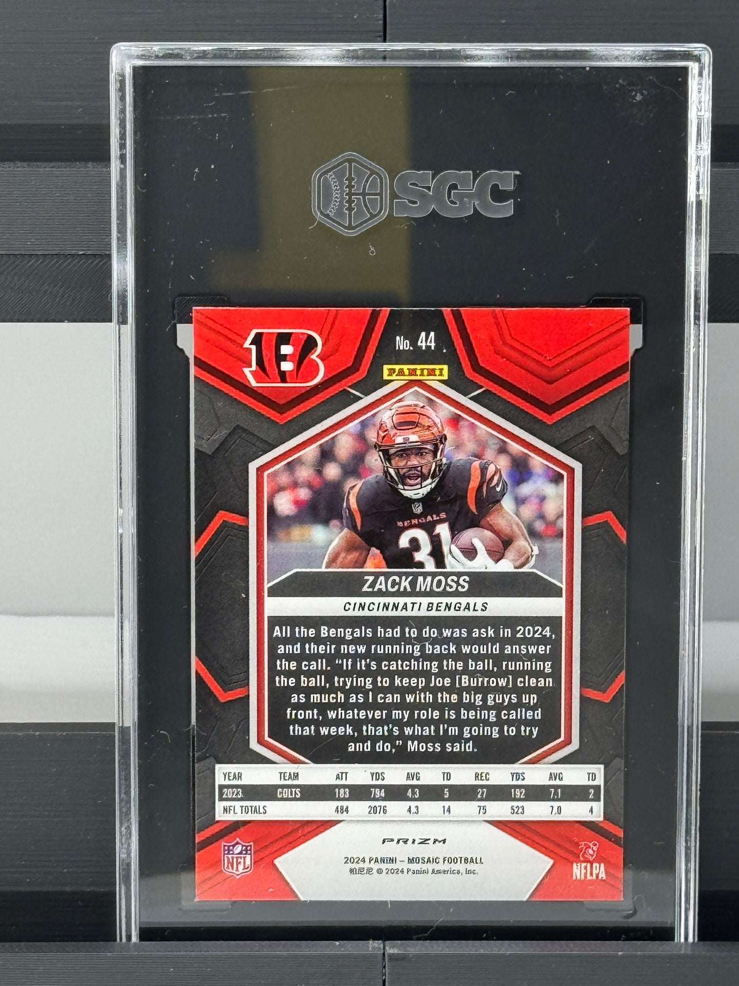2024 Mosaic #44 Zack Moss Genesis Prizm SGC 9.5 Cincinnati Bengals