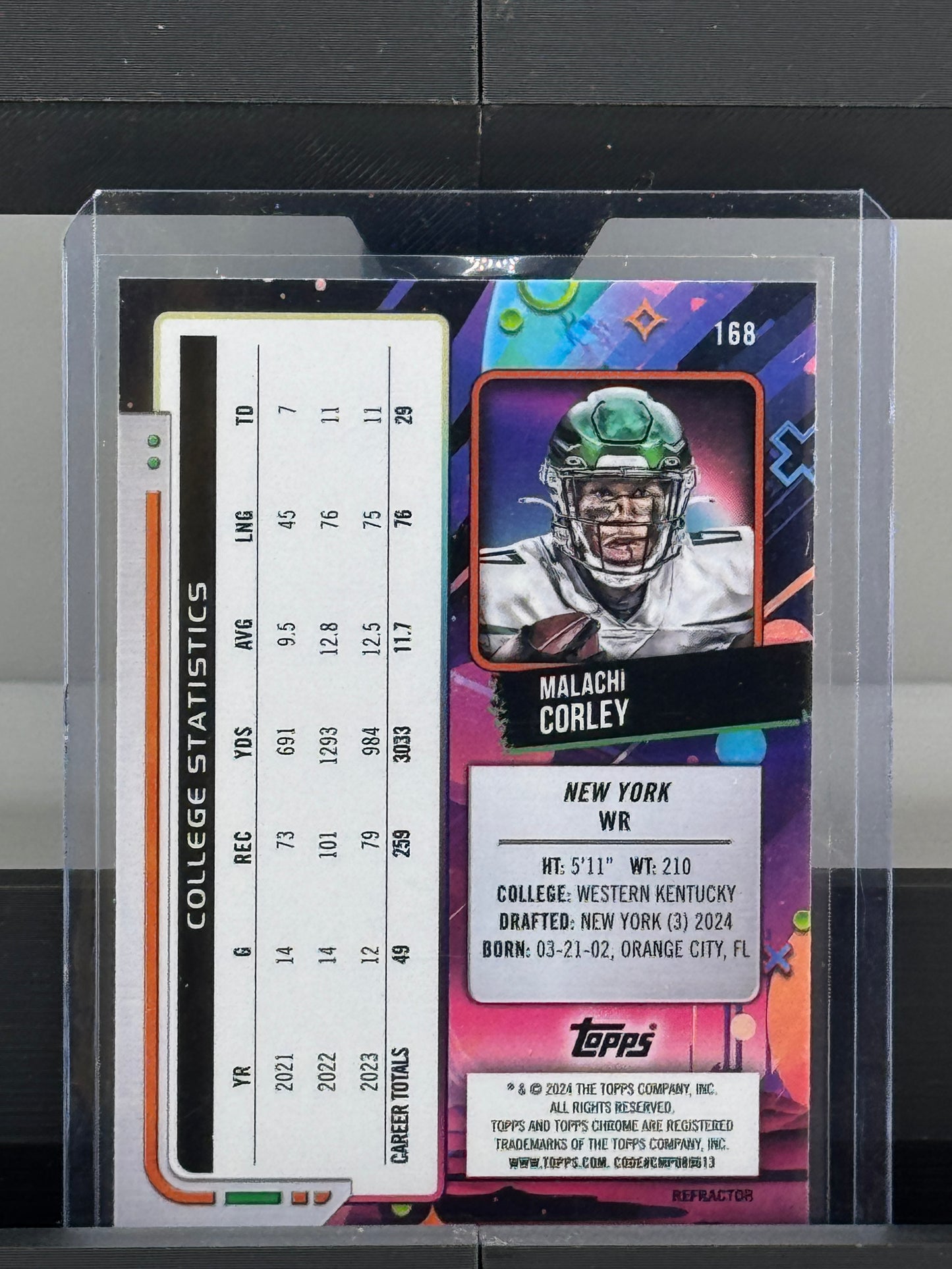 2024 Topps Chrome Cosmic #168 Malachi Corley Refractor RC New York Jets