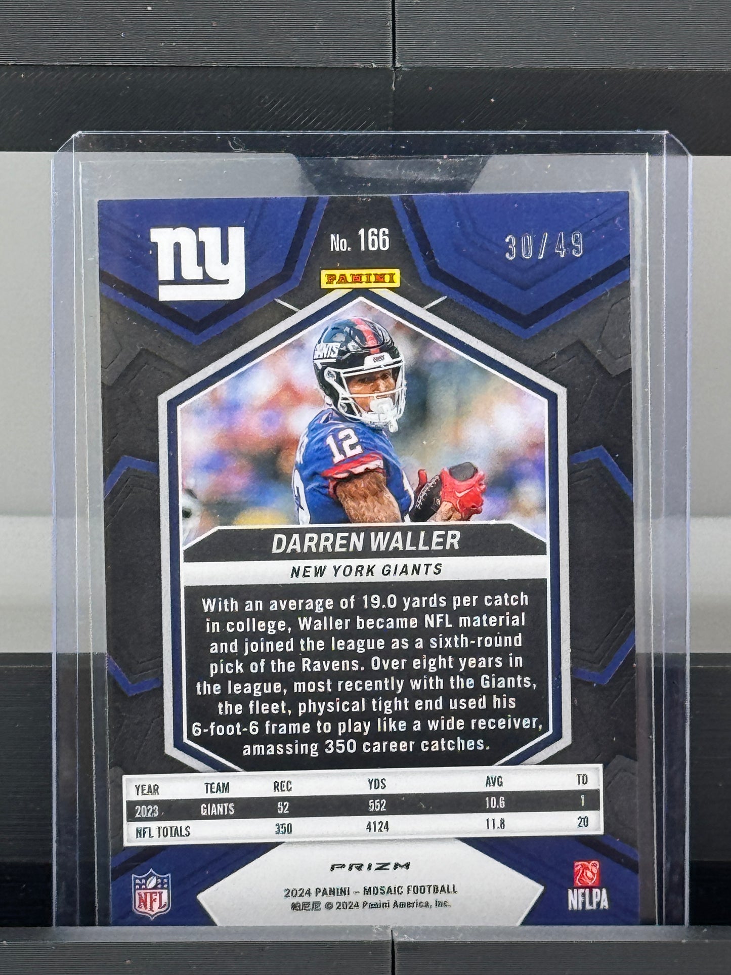2024 Mosaic #166 Darren Waller Purple Mosaic Prizm 30/49 New York Giants
