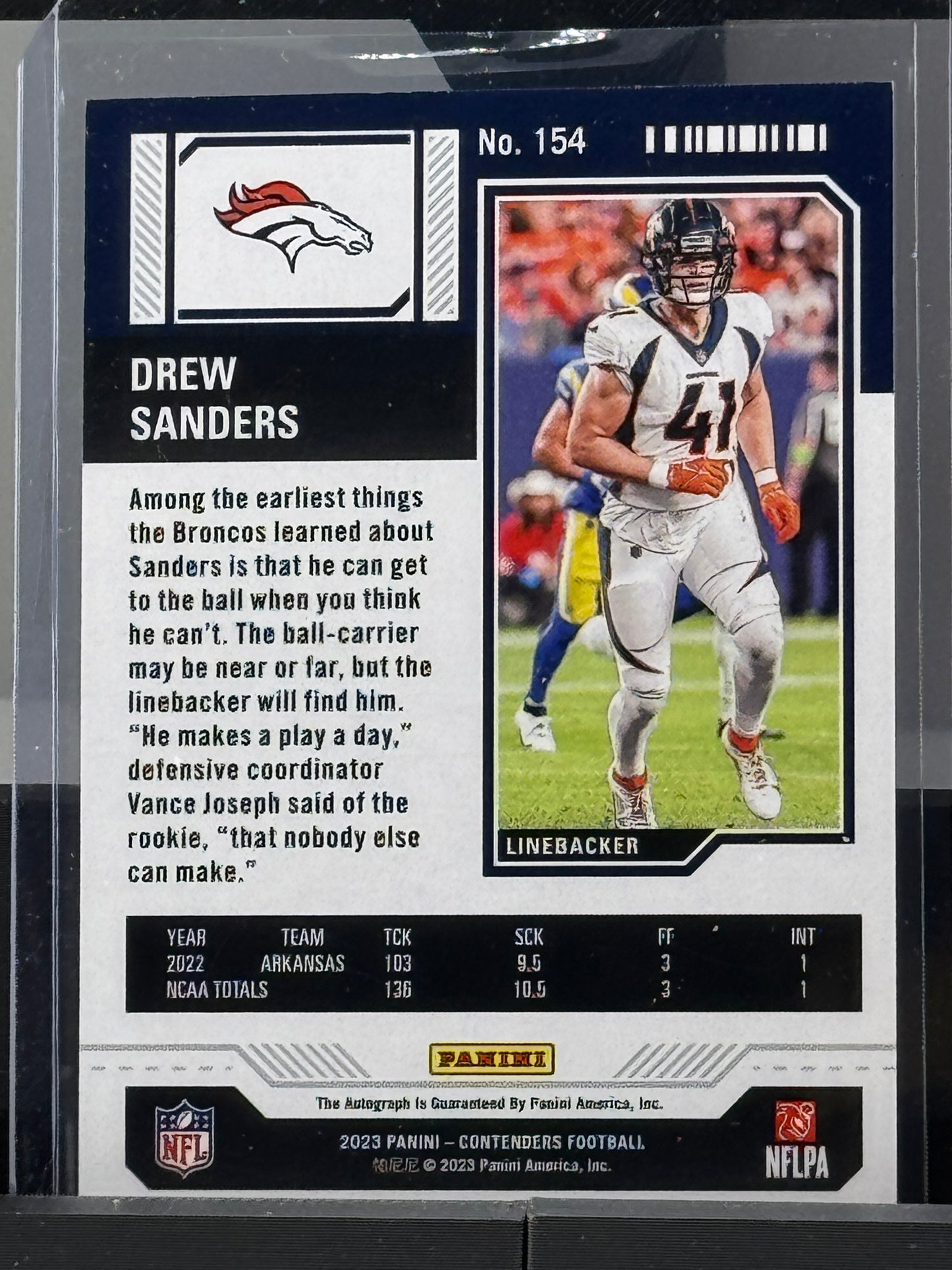 2023 Panini Contenders #154 Drew Sanders Divisional Ticket Autograph 83/99 Denver Broncos