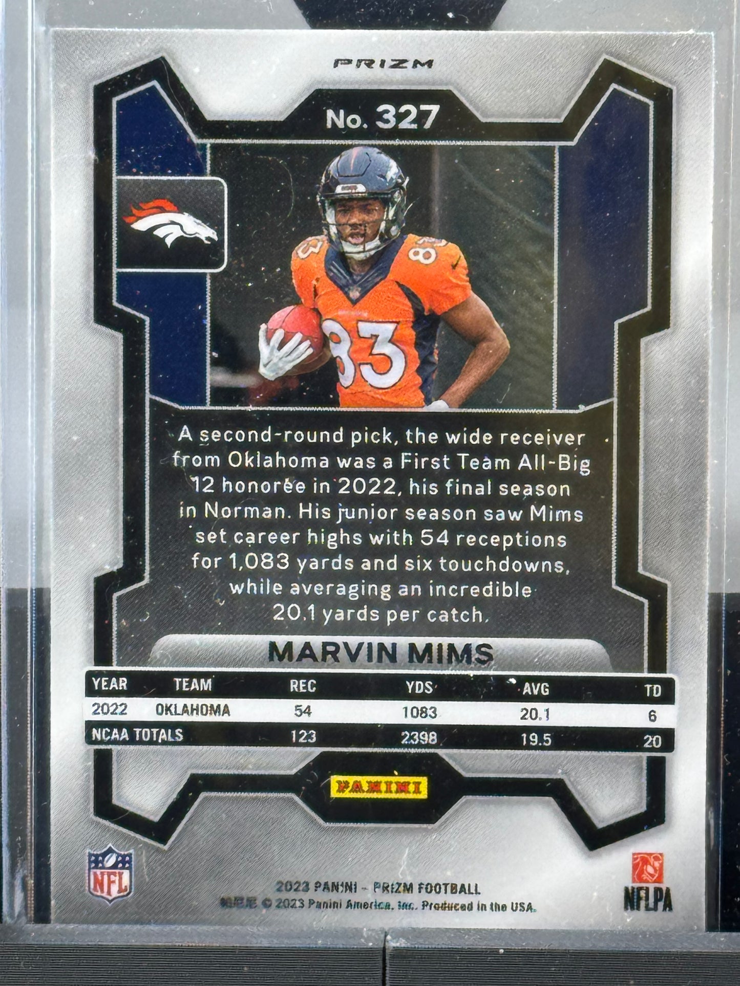 2023 Panini Prizm #327 Marvin Mims Red Sparkle Prizm Denver Broncos