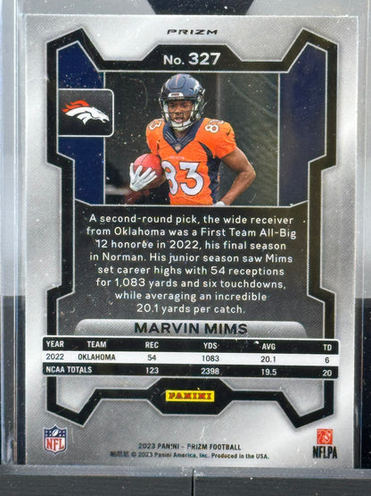 2023 Panini Prizm #327 Marvin Mims Red Sparkle Prizm Denver Broncos