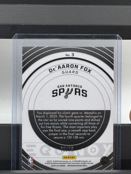 2024-25 Panini Obsidian #3 DeAaron Fox Equinox 72/75 San Antonio Spurs