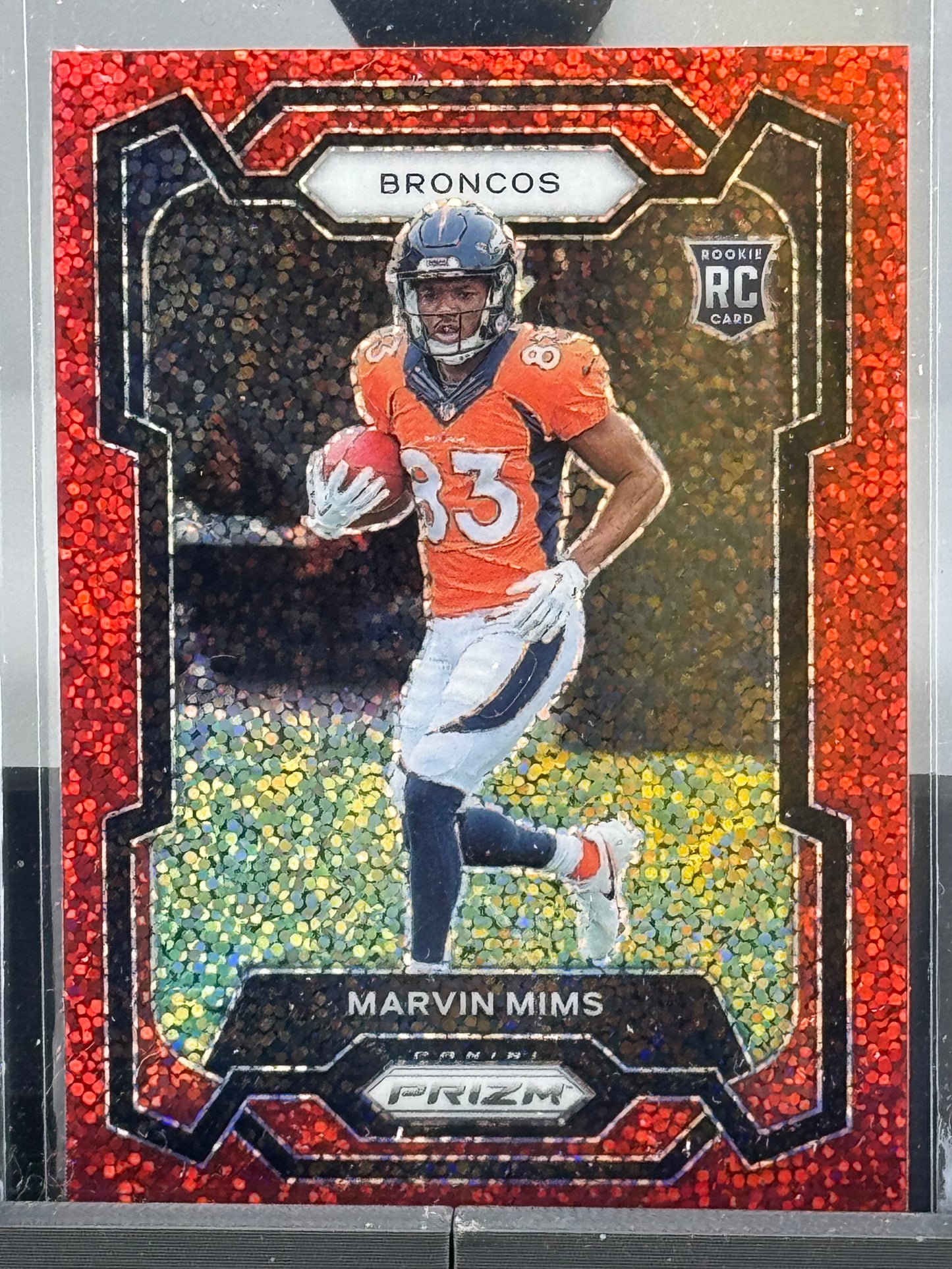2023 Panini Prizm #327 Marvin Mims Red Sparkle Prizm Denver Broncos