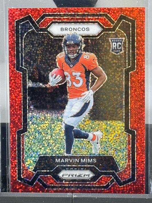 2023 Panini Prizm #327 Marvin Mims Red Sparkle Prizm Denver Broncos