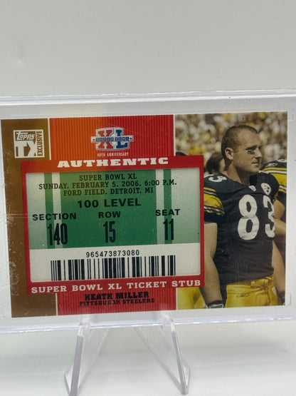 2007 Topps TX Exclusive #SB-HM Heath Miller Authentic Super Bowl Ticket Stub Pittsburgh Steelers