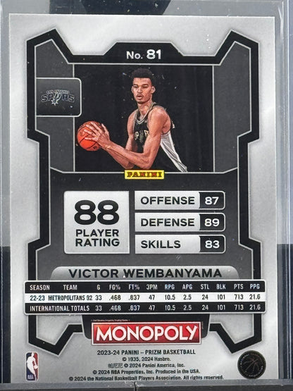 2023-24 Prizm Monopoly #81 Victor Wembanyama RC San Antonio Spurs