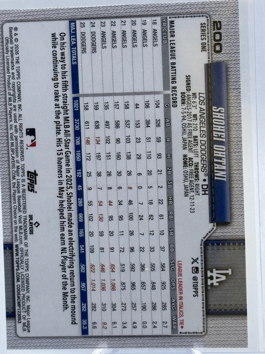 2026 Topps Series One #200 Shohei Ohtani Los Angeles Dodgers